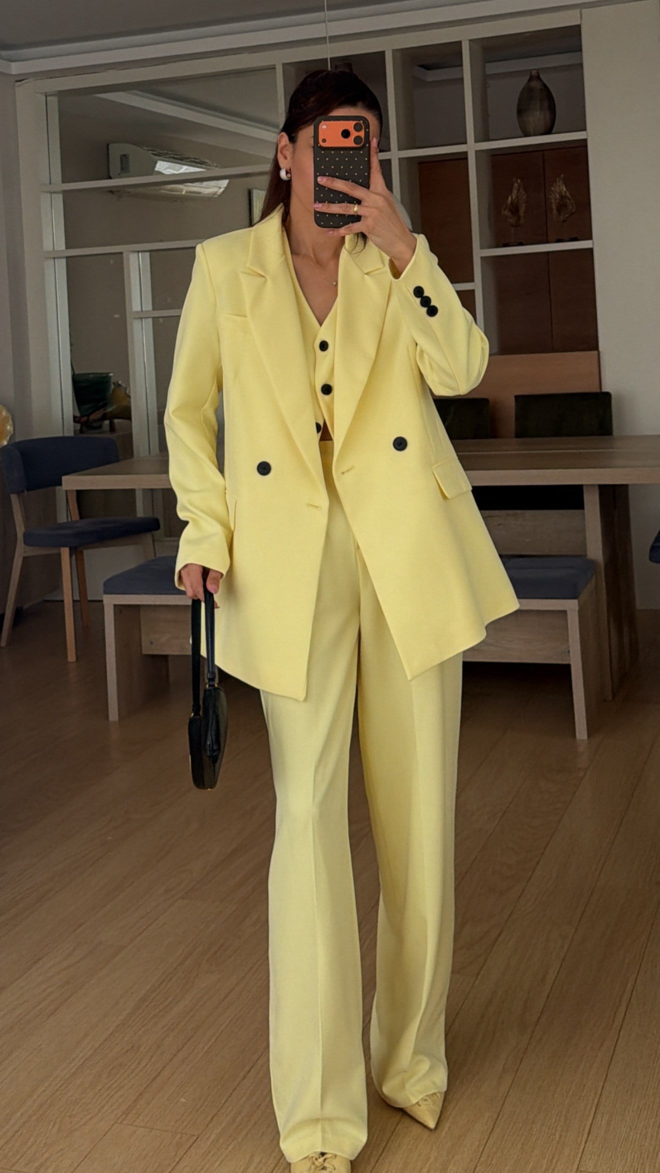 SOFT SARI  YELEKLİ PİLE DETAY PALAZZO OVERSİZE CEKET TAKIM ELBİSE 