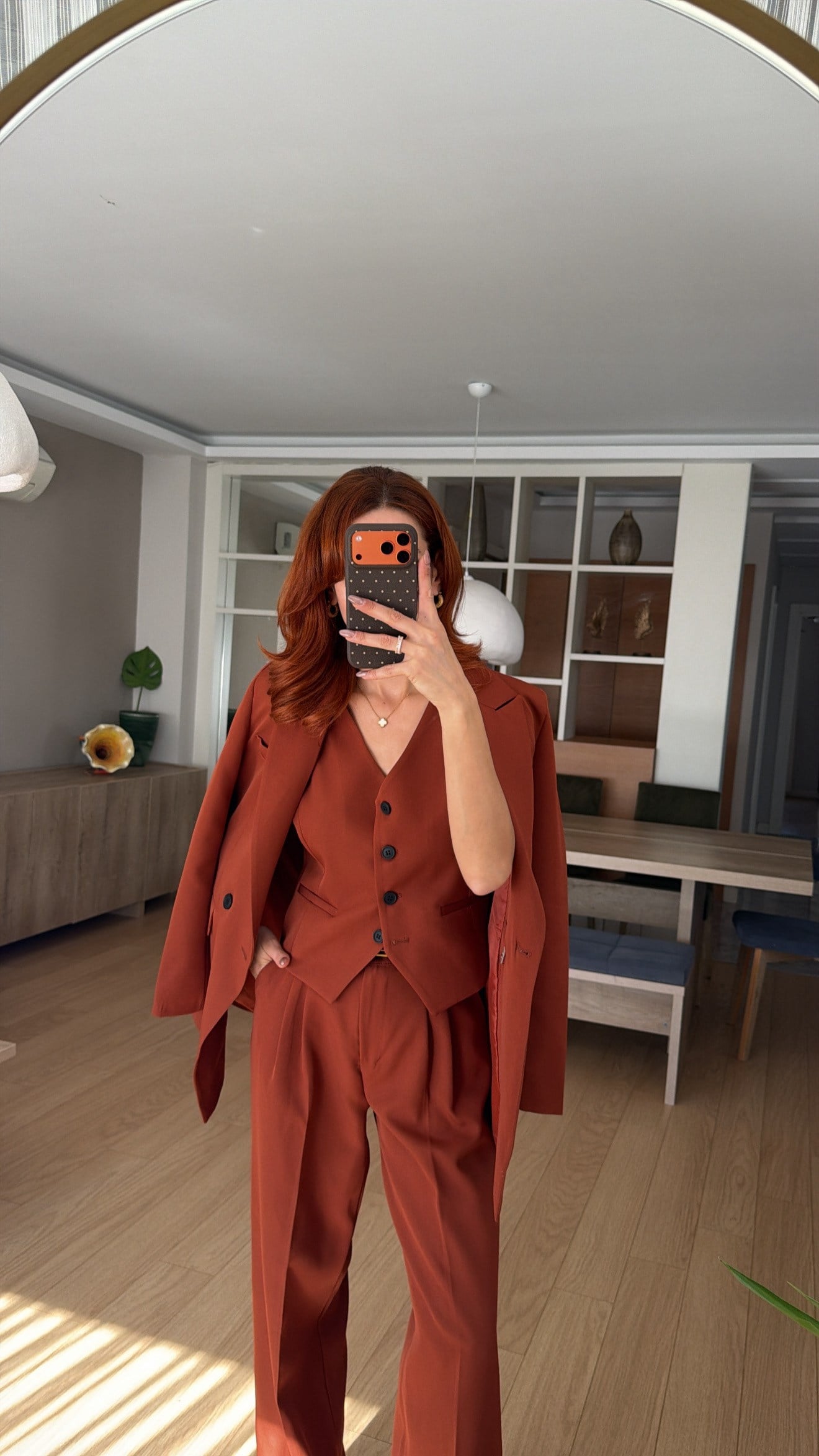 TARÇIN KAHVE YELEKLİ  PİLE DETAY PALAZZO OVERSİZE CEKET TAKIM ELBİSE2