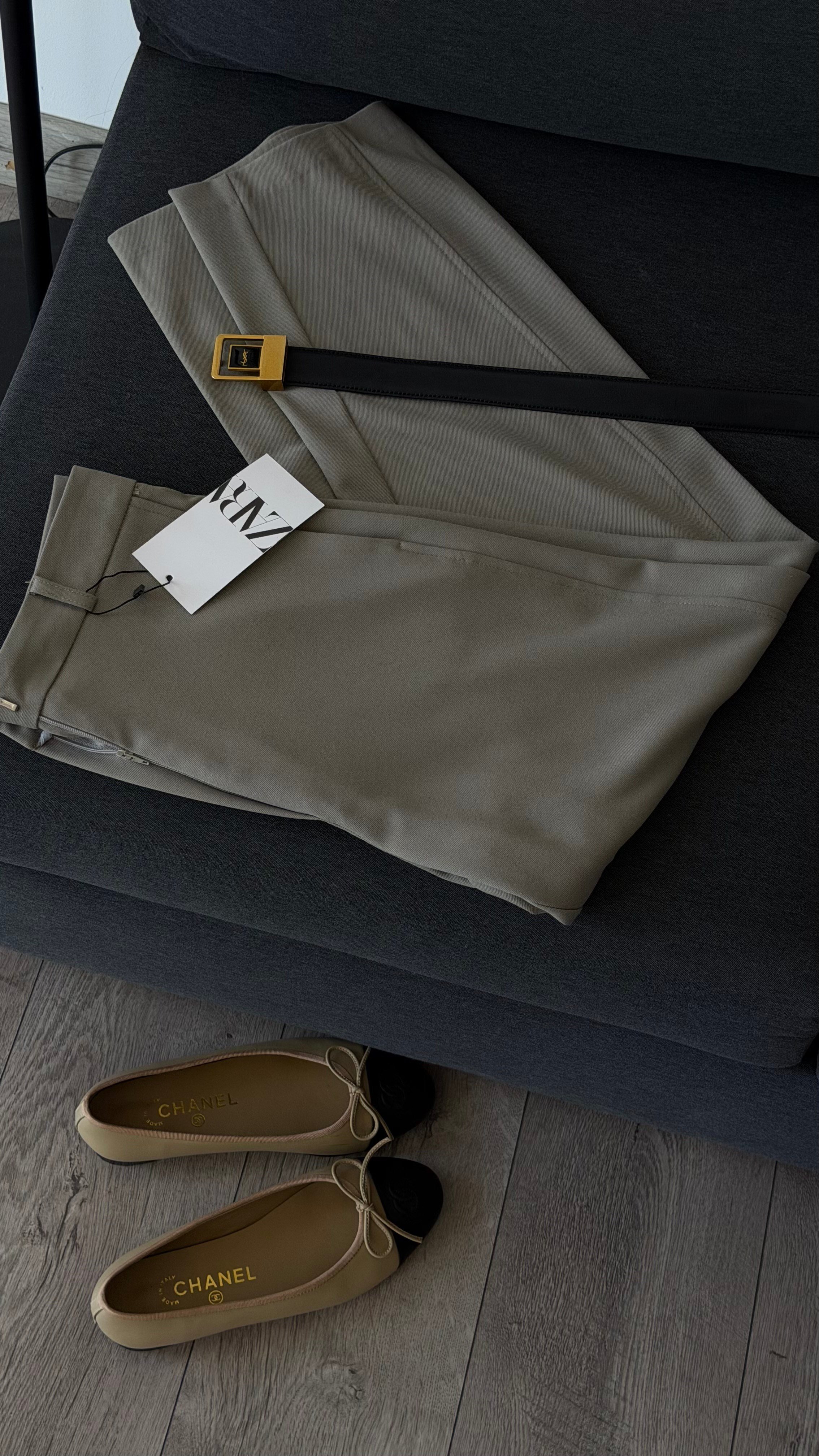 Taş gri  Premium Doku Üstten Dikişli Havuç Pantolon 