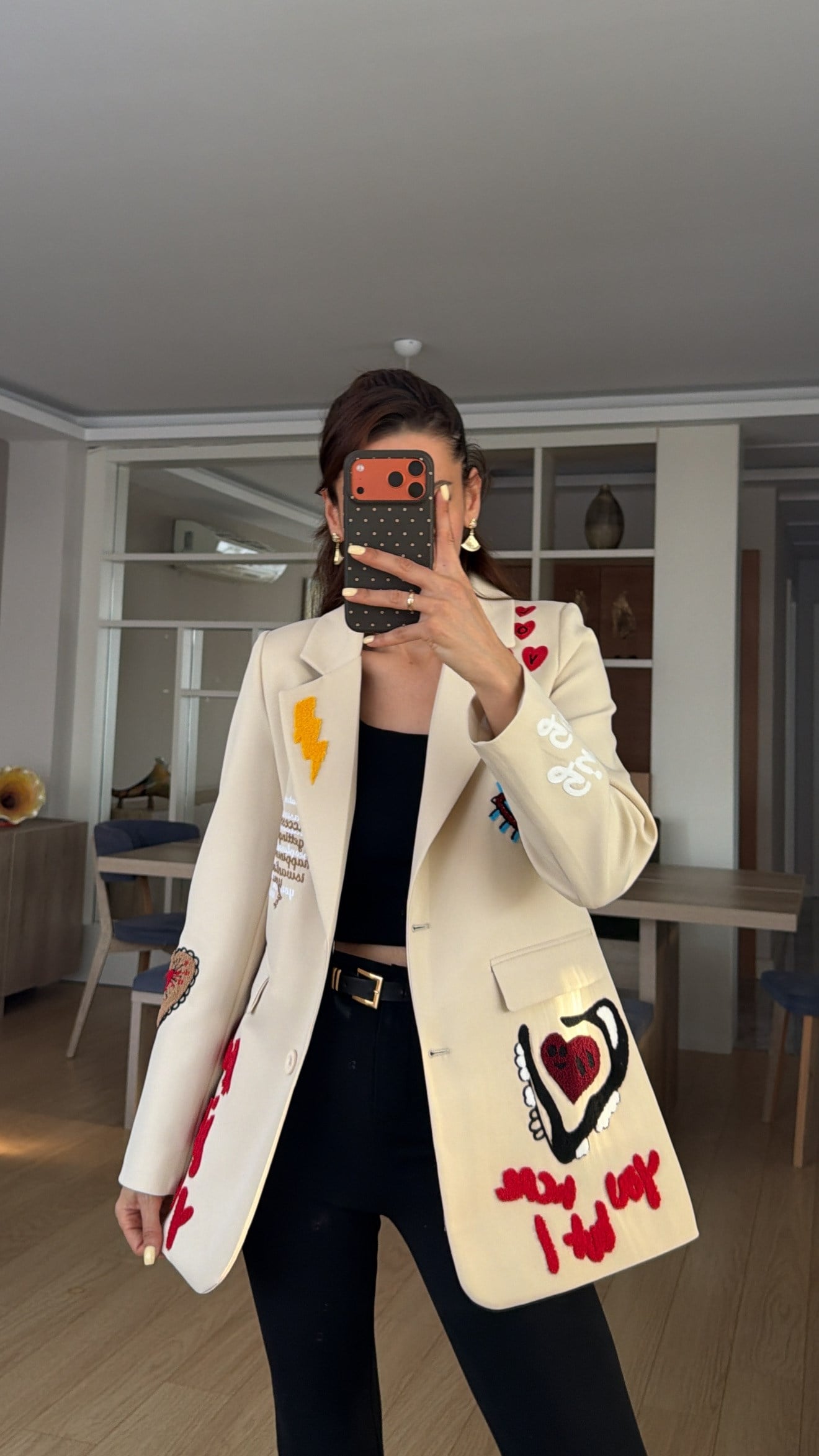 Taş Nakışlı Yazılı Tasarım Astarlı Blazer