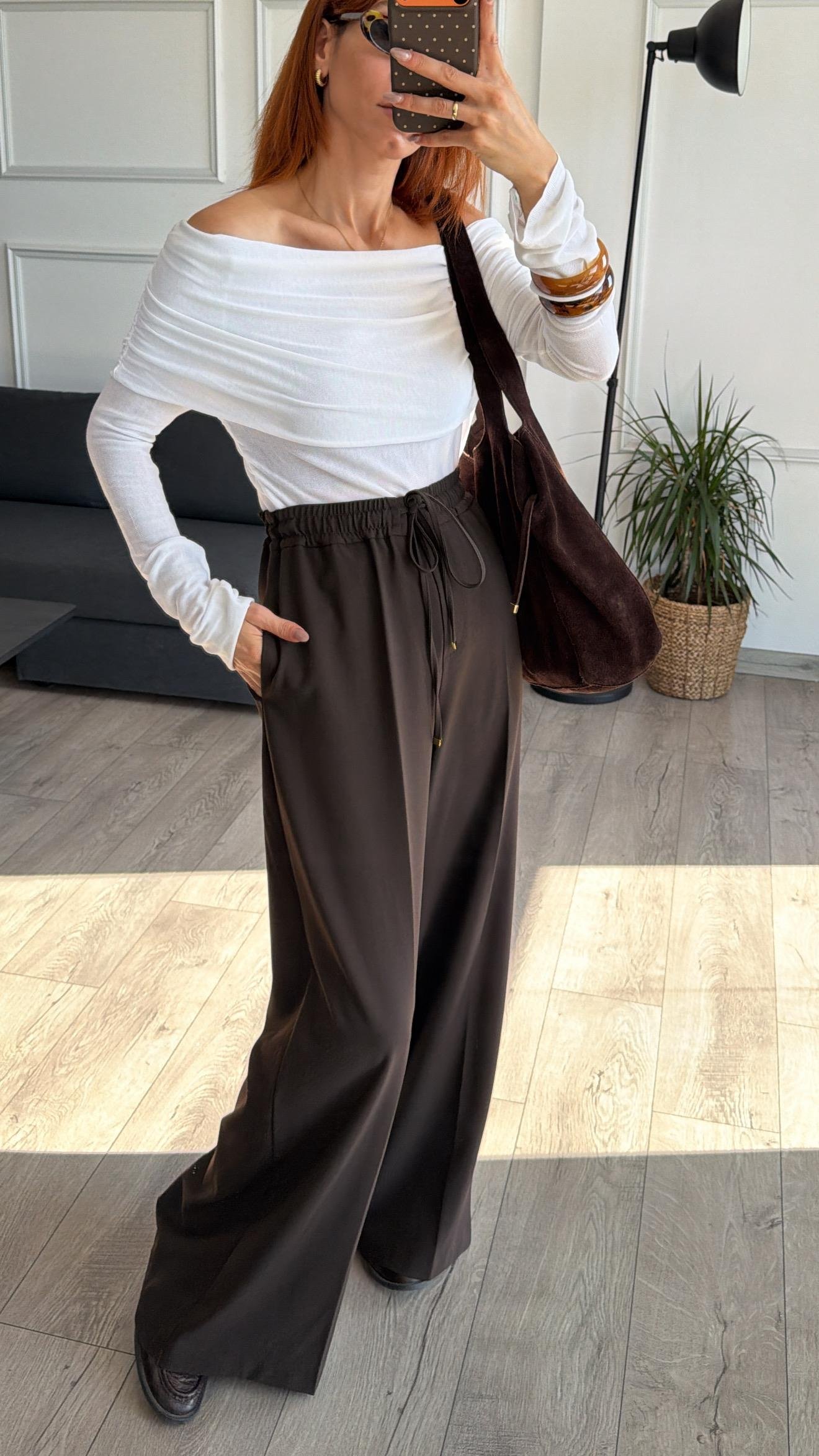 Yeni Kahve Bel Lastik Pantolon 