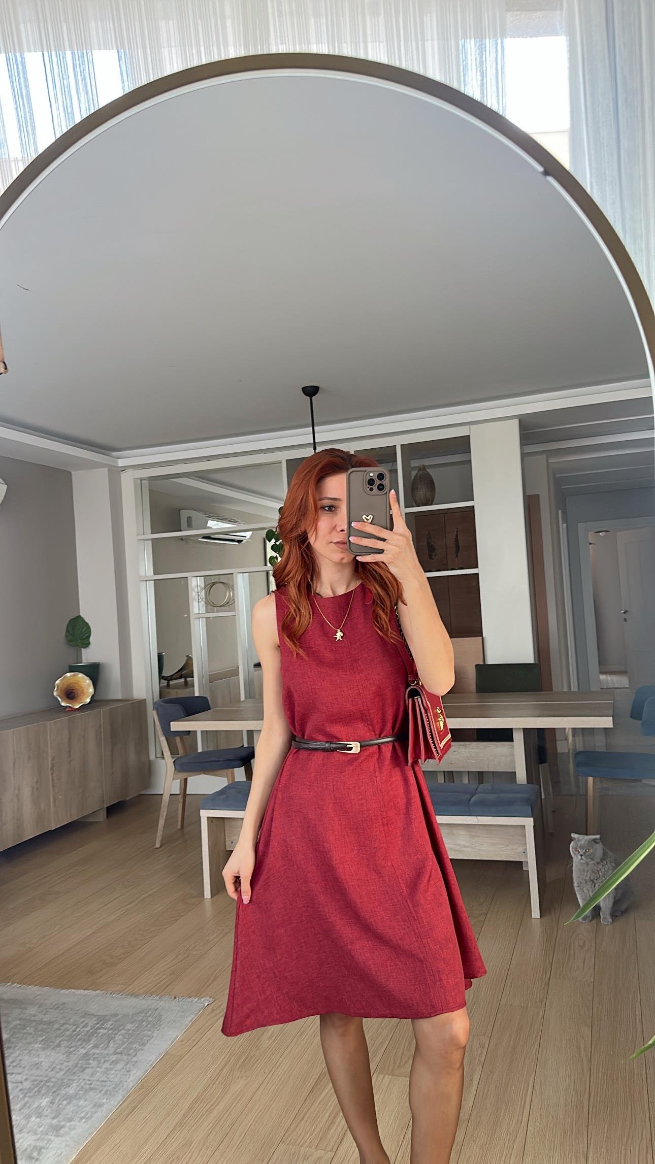 Zra Etiketkli Bordo Çan Elbise 