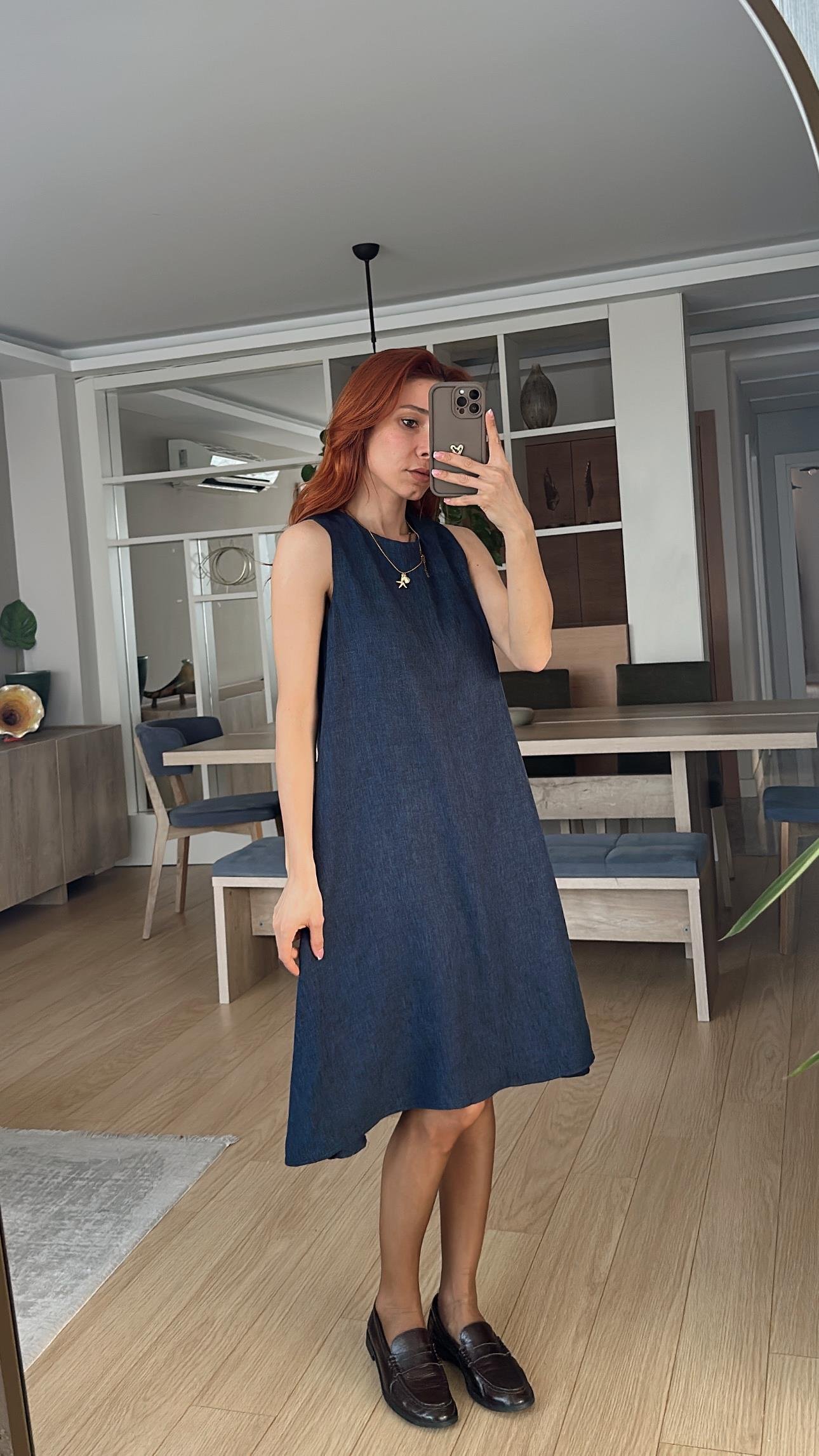 Zra Etiketkli Lacivert  Çan Elbise 