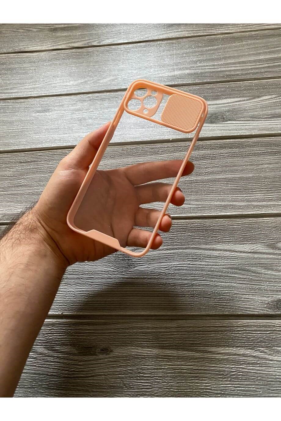 iPhone 11 Pro Max Pembe Kamera Sürgülü Şeffaf Kılıf