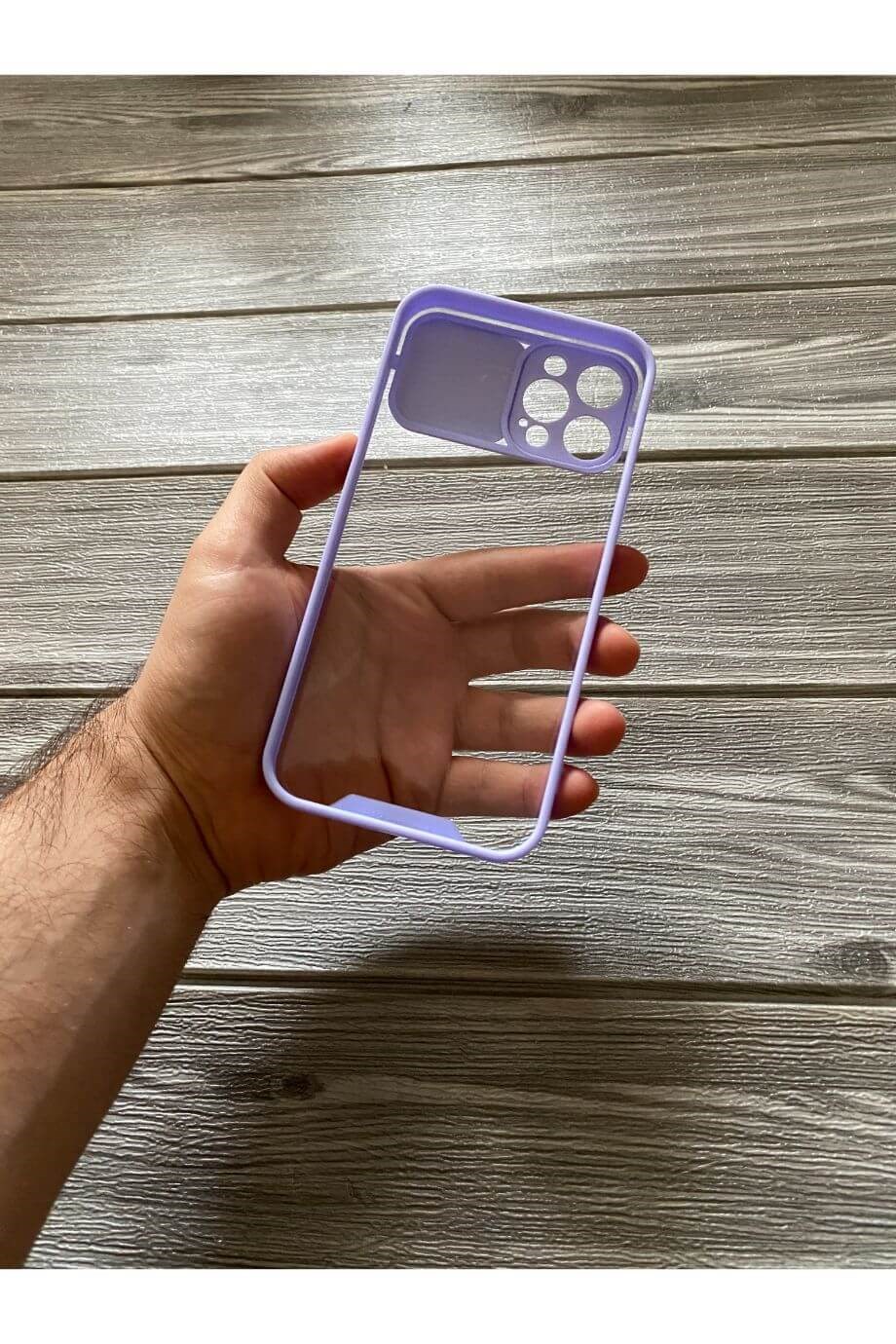 iPhone 12 Pro Max Lila Kamera Sürgülü Şeffaf Kılıf