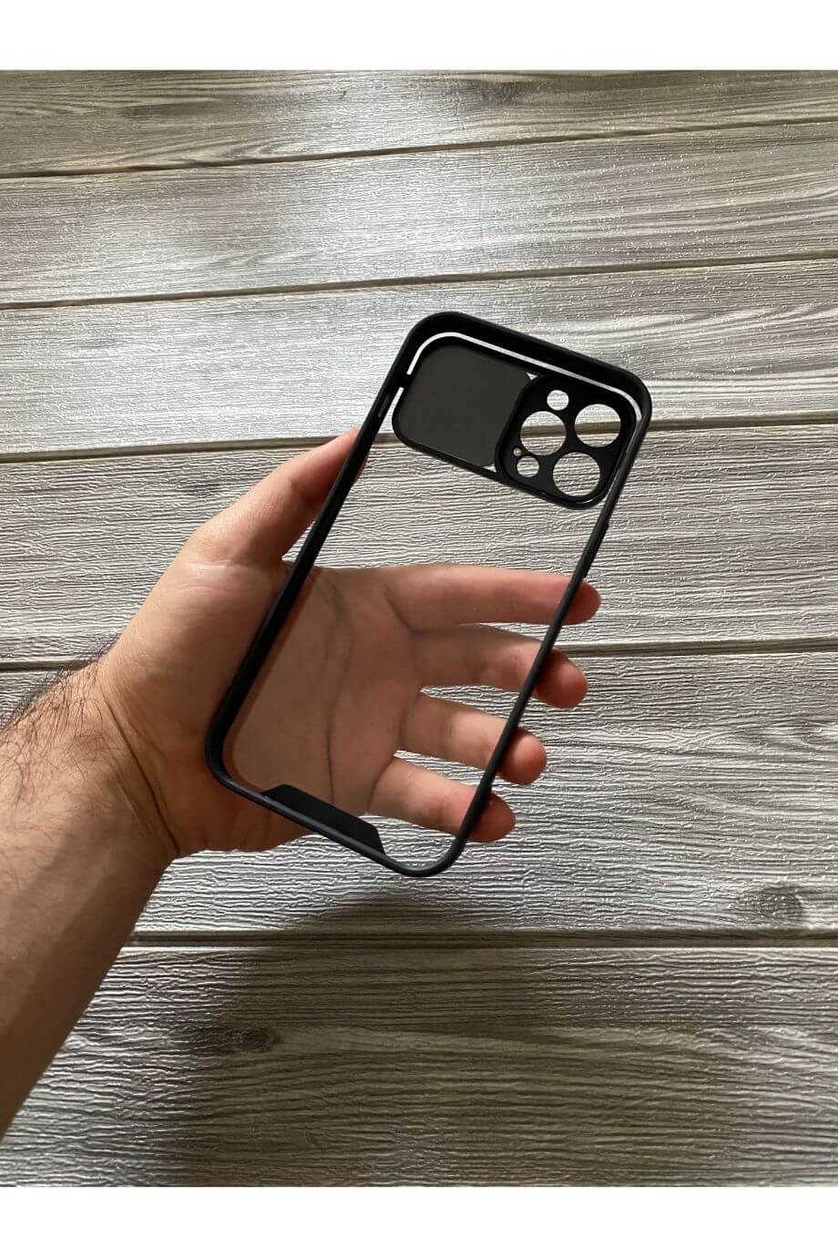 iPhone 12 Pro Max Siyah Kamera Sürgülü Şeffaf Kılıf