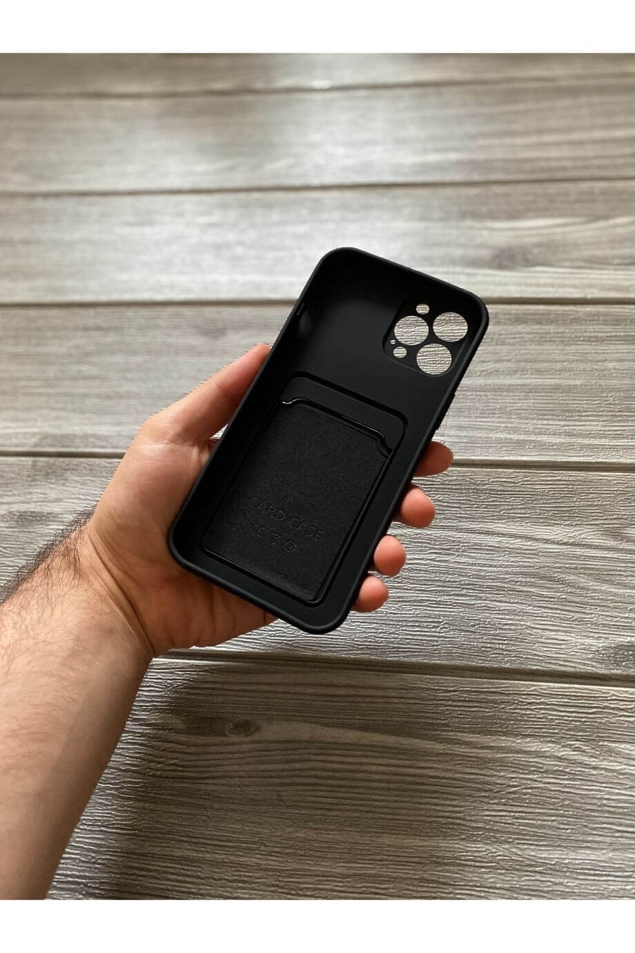 iPhone 12 Pro Max Siyah Kart Bölmeli Sürgülü Kılıf