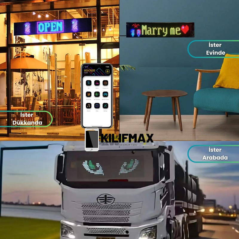 Kişiselleştirilebilir Matrix Car LED Ekran (60x12cm)