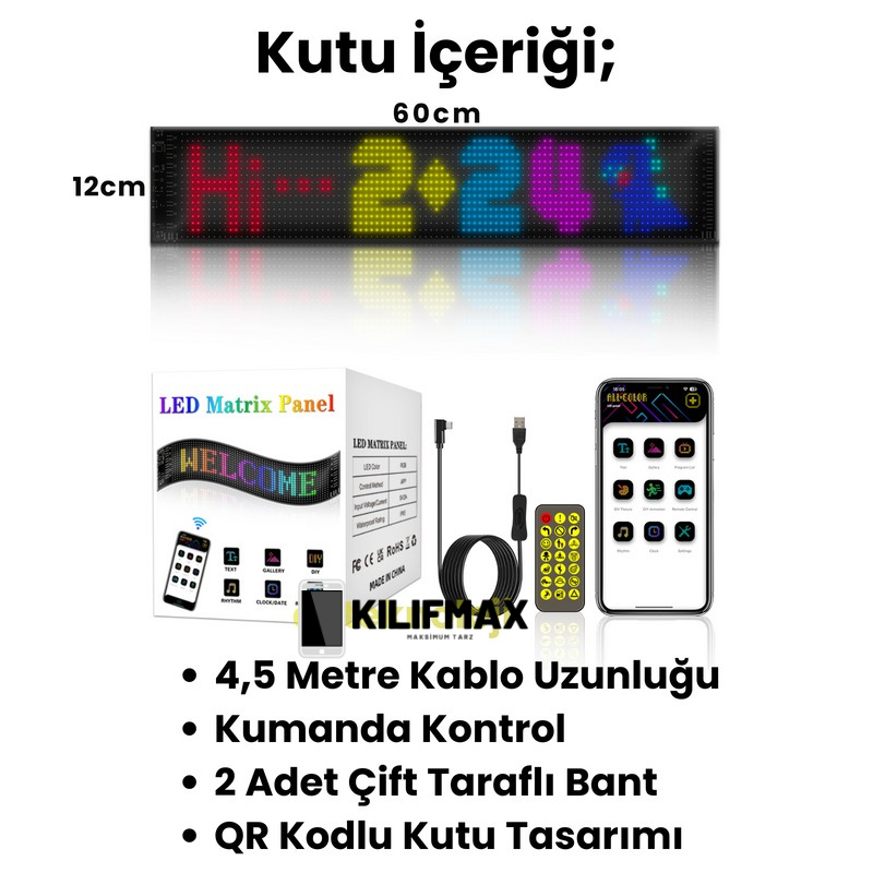 Kişiselleştirilebilir Matrix Car LED Ekran (60x12cm)