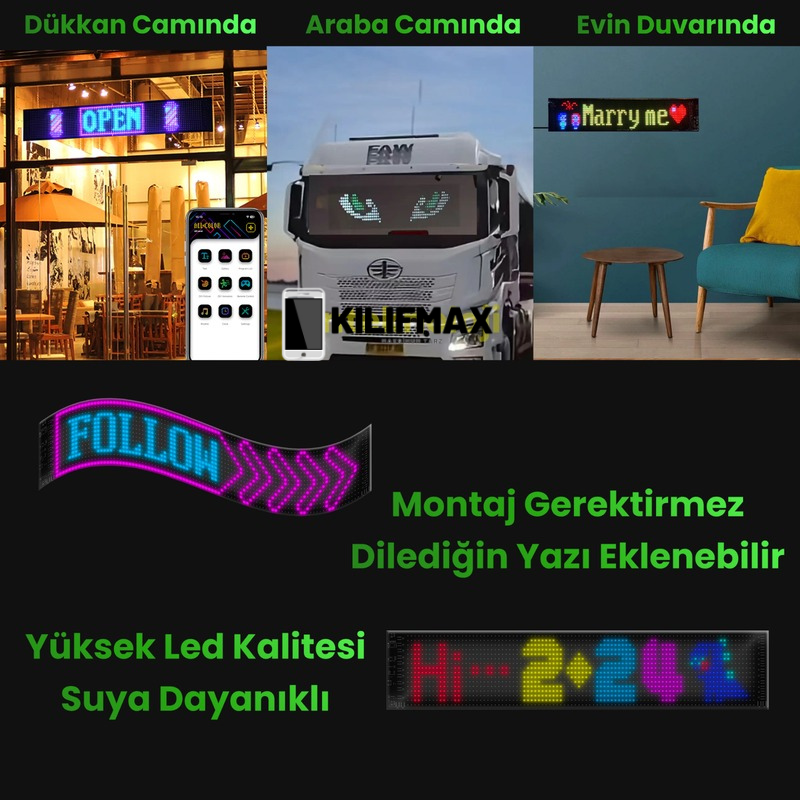 Kişiselleştirilebilir Matrix Car LED Ekran (60x12cm)