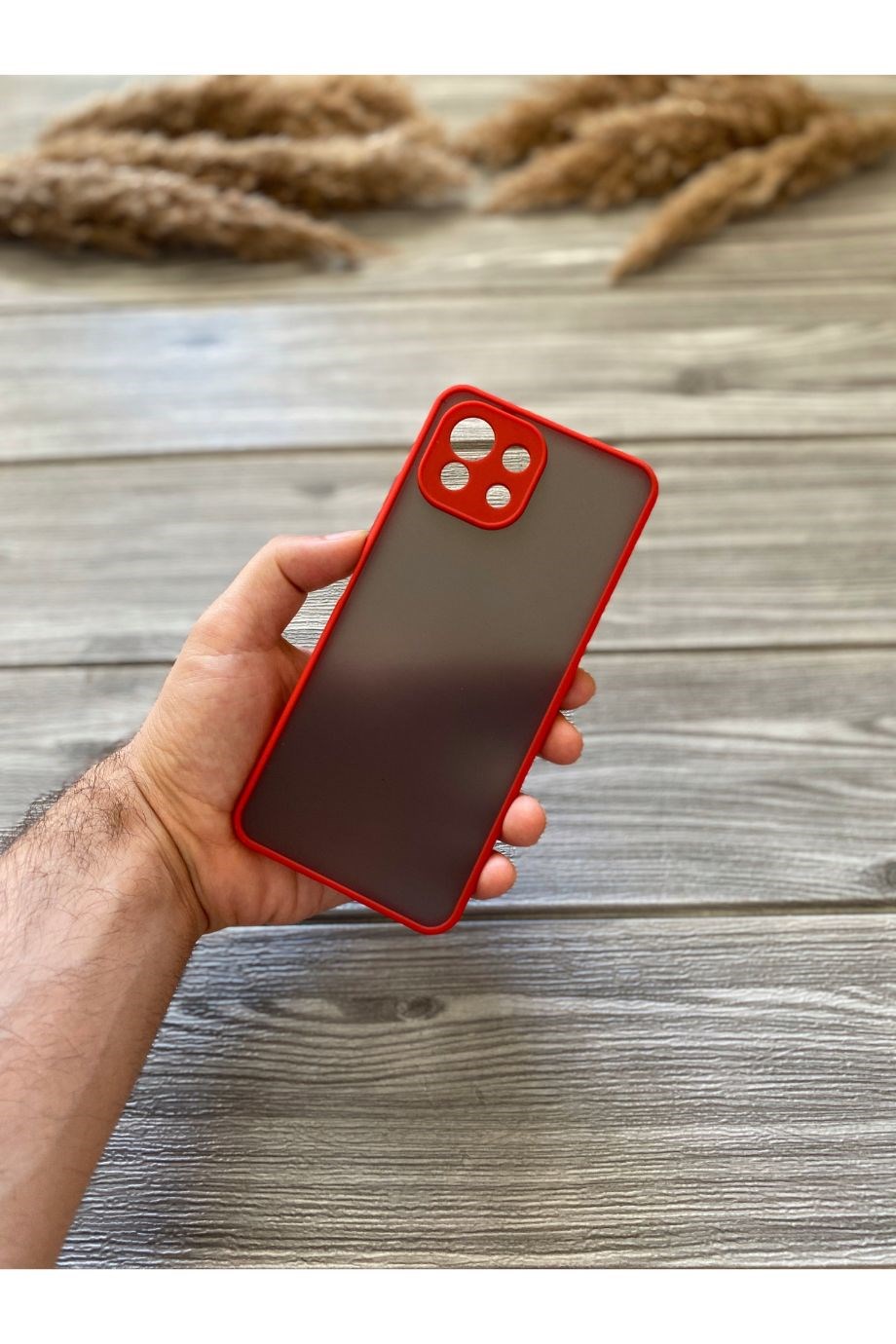 Mi 11 Lite Kırmızı Kamera Korumalı Buzlu Mika Kılıf