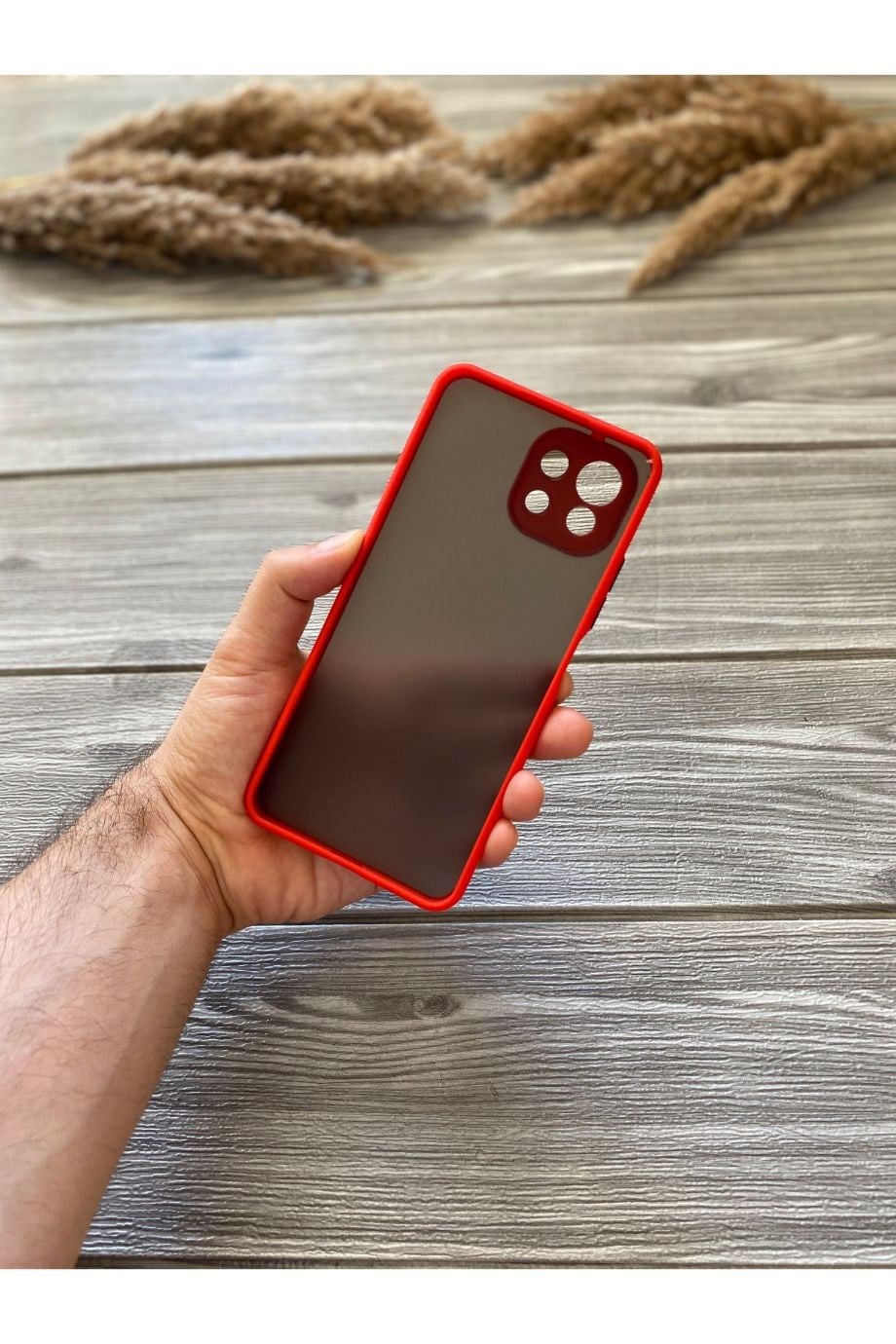 Mi 11 Lite Kırmızı Kamera Korumalı Buzlu Mika Kılıf