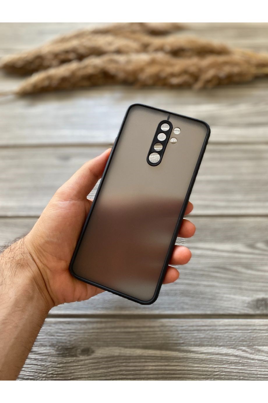 Redmi 9 Siyah Kamera Korumalı Buzlu Mika Kılıf