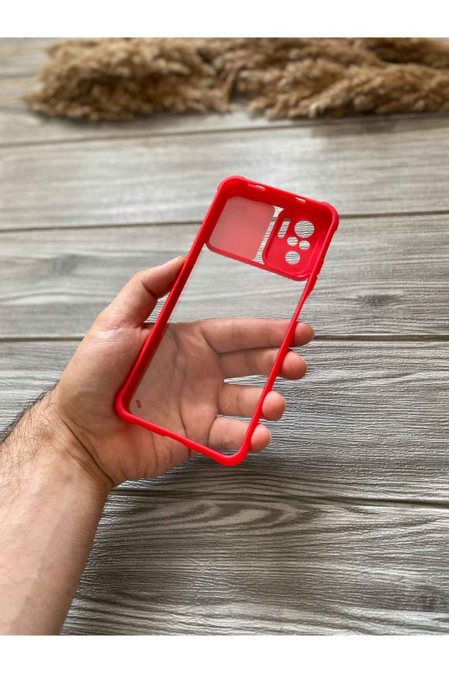 Redmi Note 10 Kırmızı Kamera Sürgülü Şeffaf Kılıf