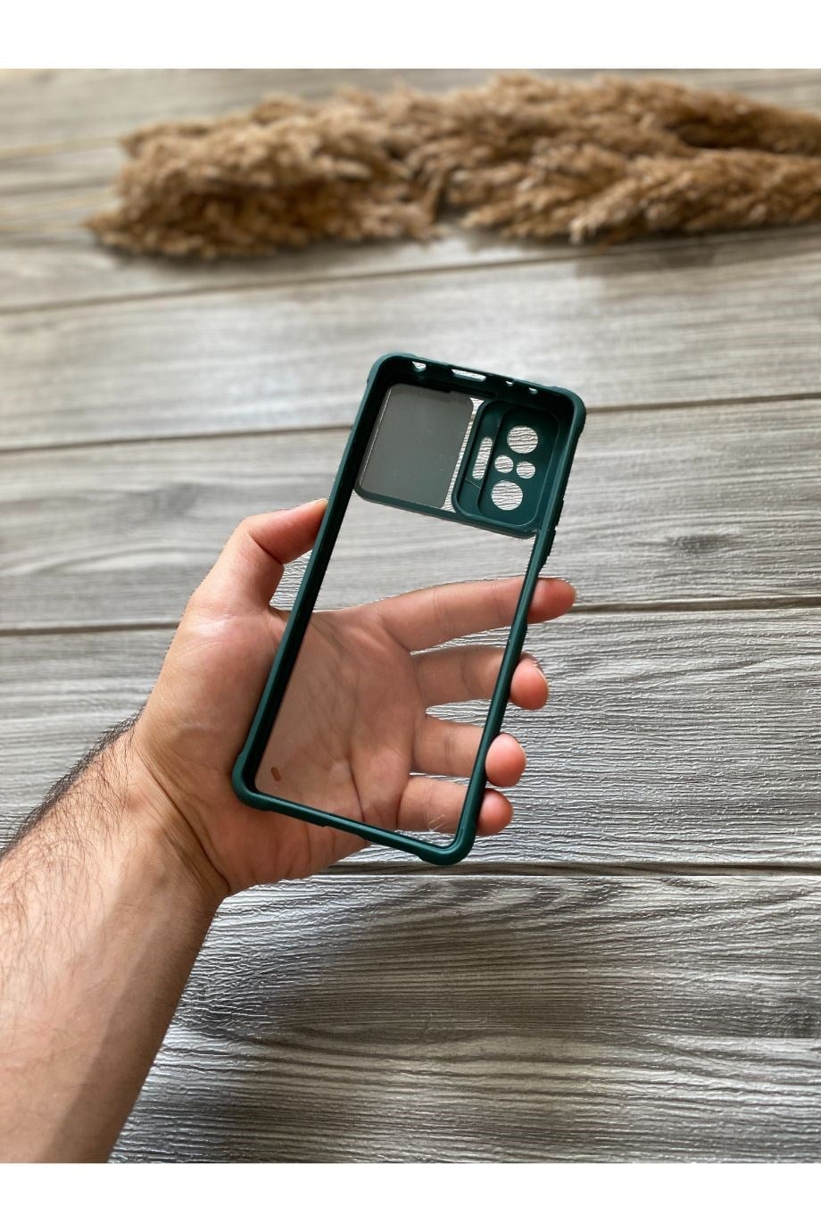 Redmi Note 10 Pro Petrol Yeşili Kamera Sürgülü Şeffaf Kılıf