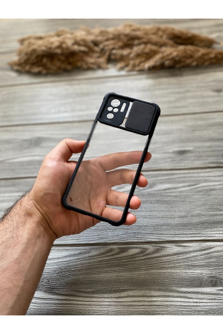 Redmi Note 10 Siyah Kamera Sürgülü Şeffaf Kılıf