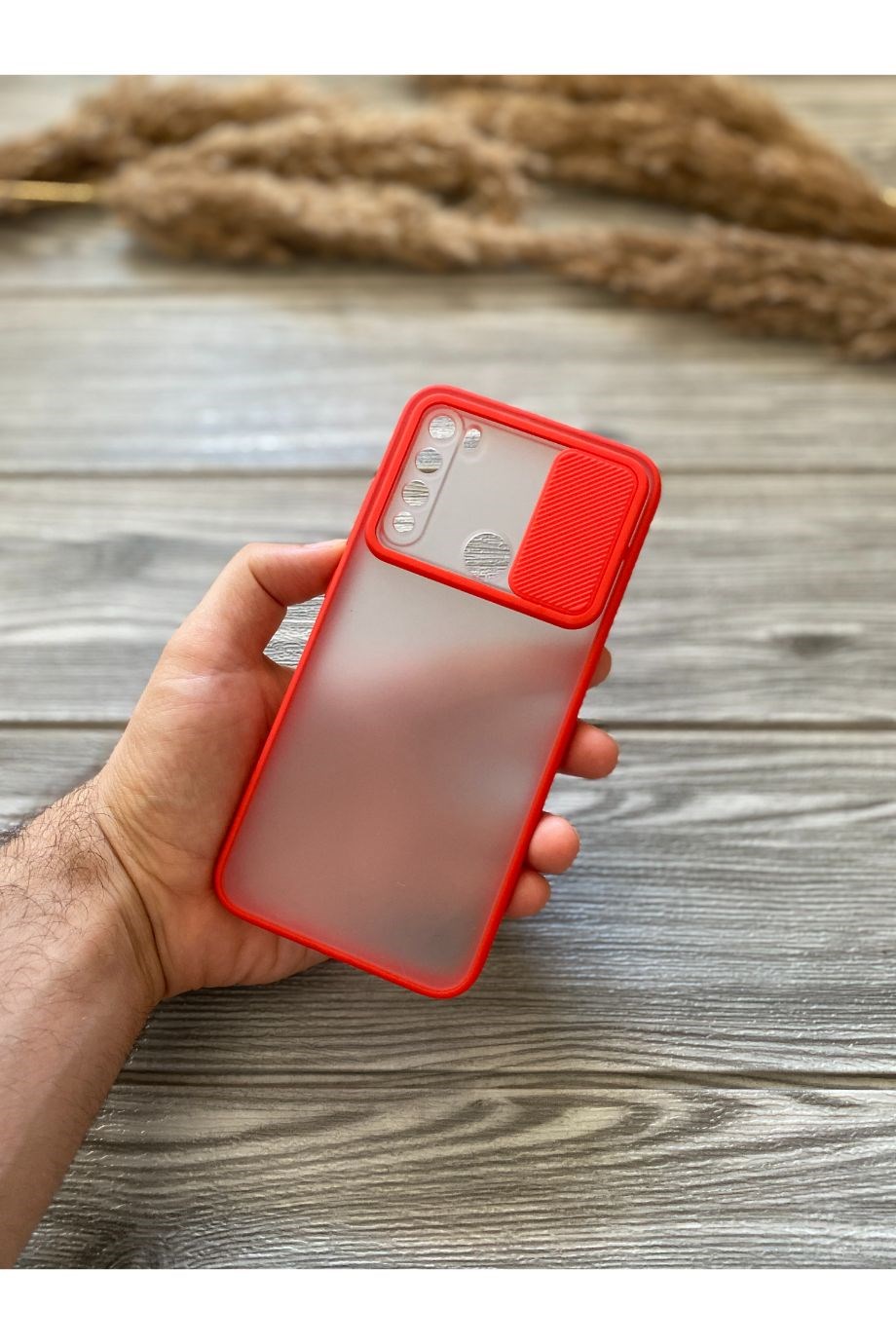Redmi Note 8 Kırmızı Kamera Sürgülü Kılıf
