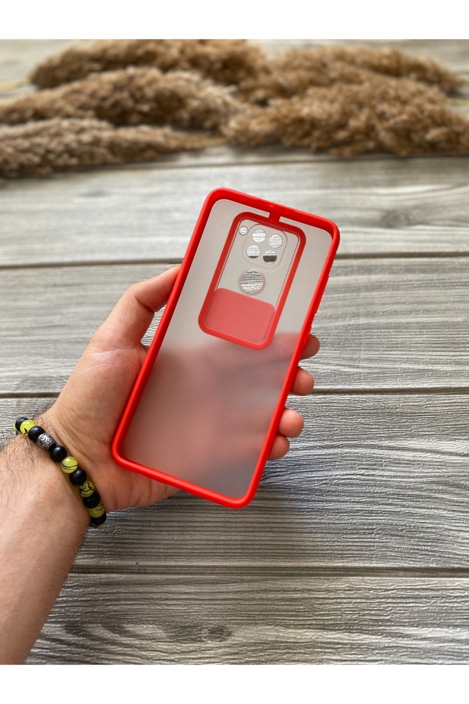 Redmi Note 9 Kırmızı Kamera Sürgülü Kılıf