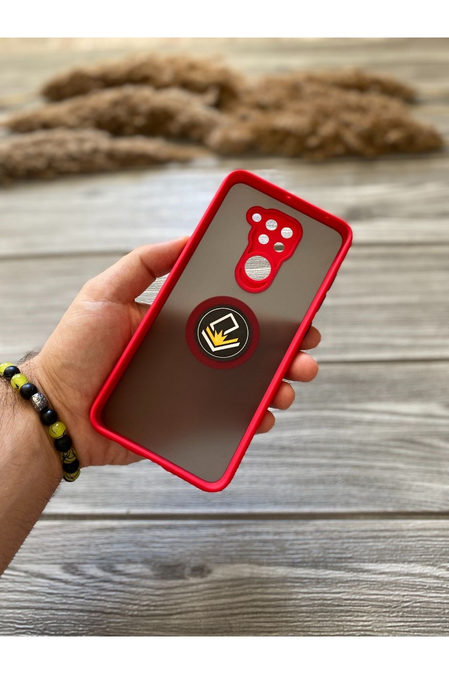 Redmi Note 9 Kırmızı Yüzüklü Buzlu Mika Kılıf