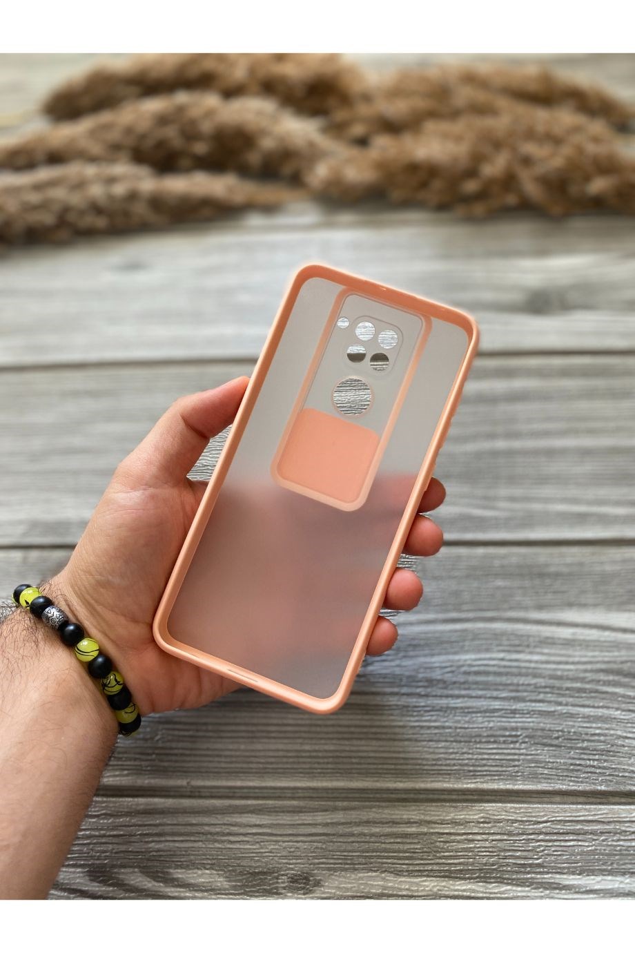 Redmi Note 9 Pembe Kamera Sürgülü Kılıf