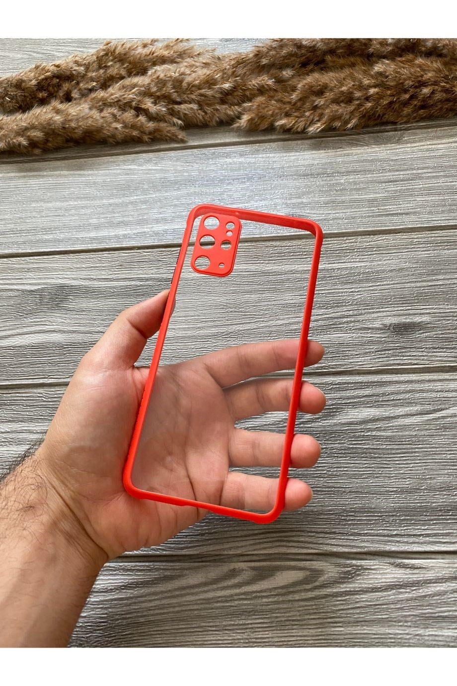 Samsung S20 Plus Kırmızı Şeffaf Mika Kılıf