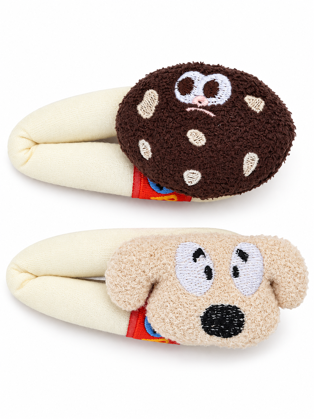 2'Li Set Dev Peluş Kurabiye Ve Köpek Temalı Çıt Çıt Pens Toka - 2 Adet (11 Cm X 6 Cm ) Kurabiye Ve Köpek Figürlü Büyük Boy Peluş Saç Tokası Seti – 2Li - Miamantra