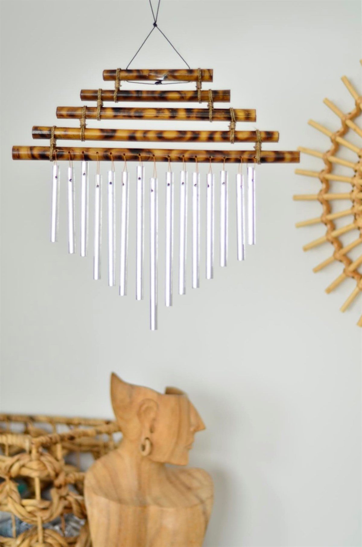 5 Katlı Bambu Çubuklu Metal Rüzgar Çanı (40 cm)
