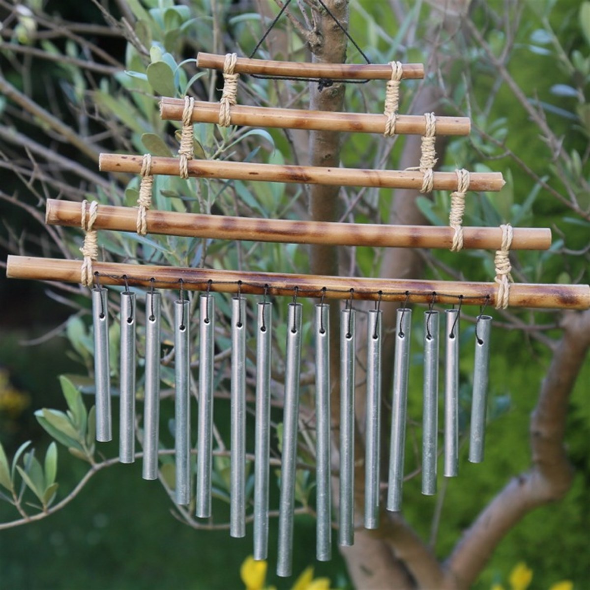 5 Katlı Bambu Çubuklu Metal Rüzgar Çanı (40 cm)