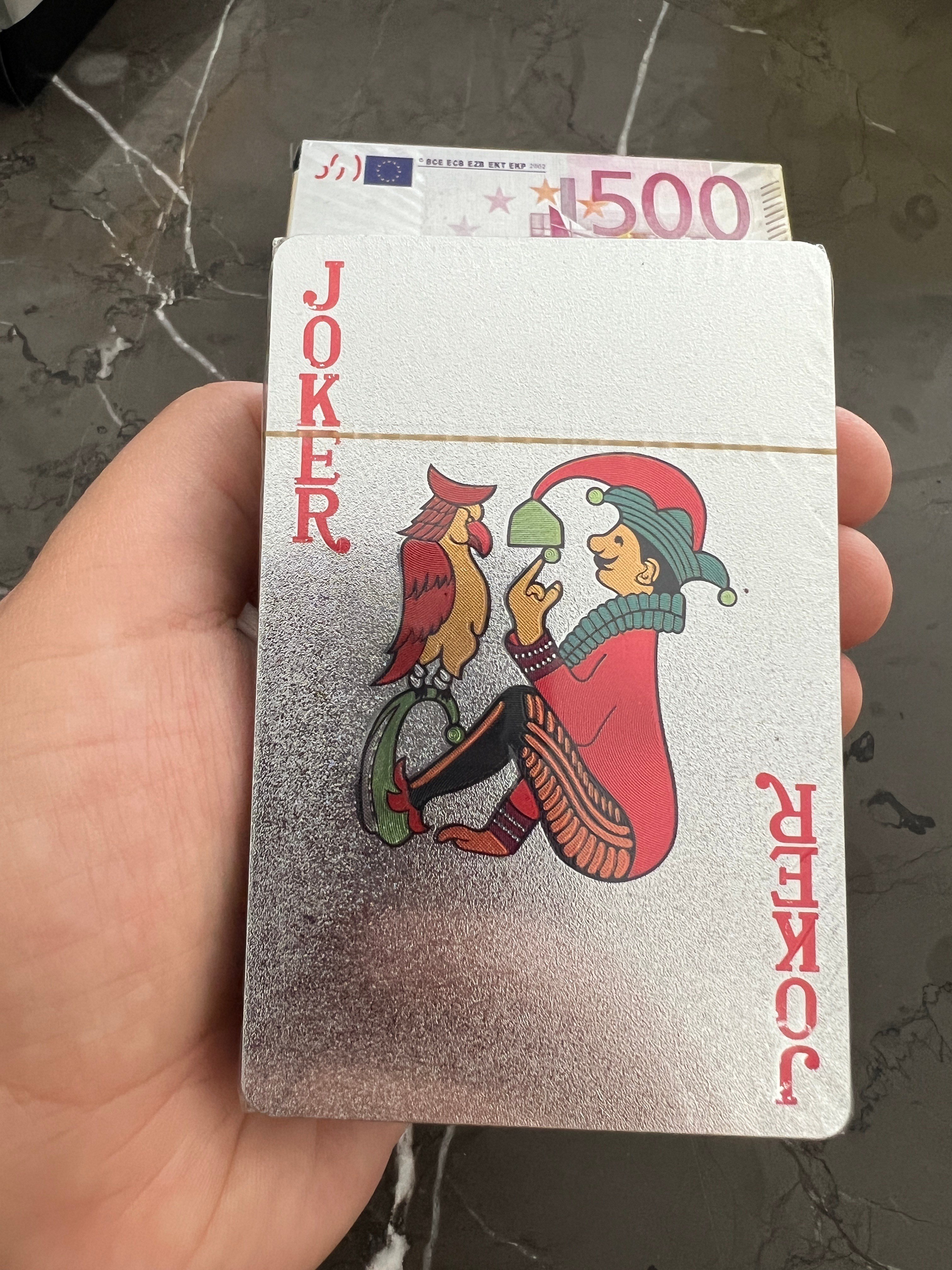 500 Euro Banknot Şeklinde Premium Kalite Elastik Su Geçirmez İskambil Kartları Seti-Gri - Miamantra