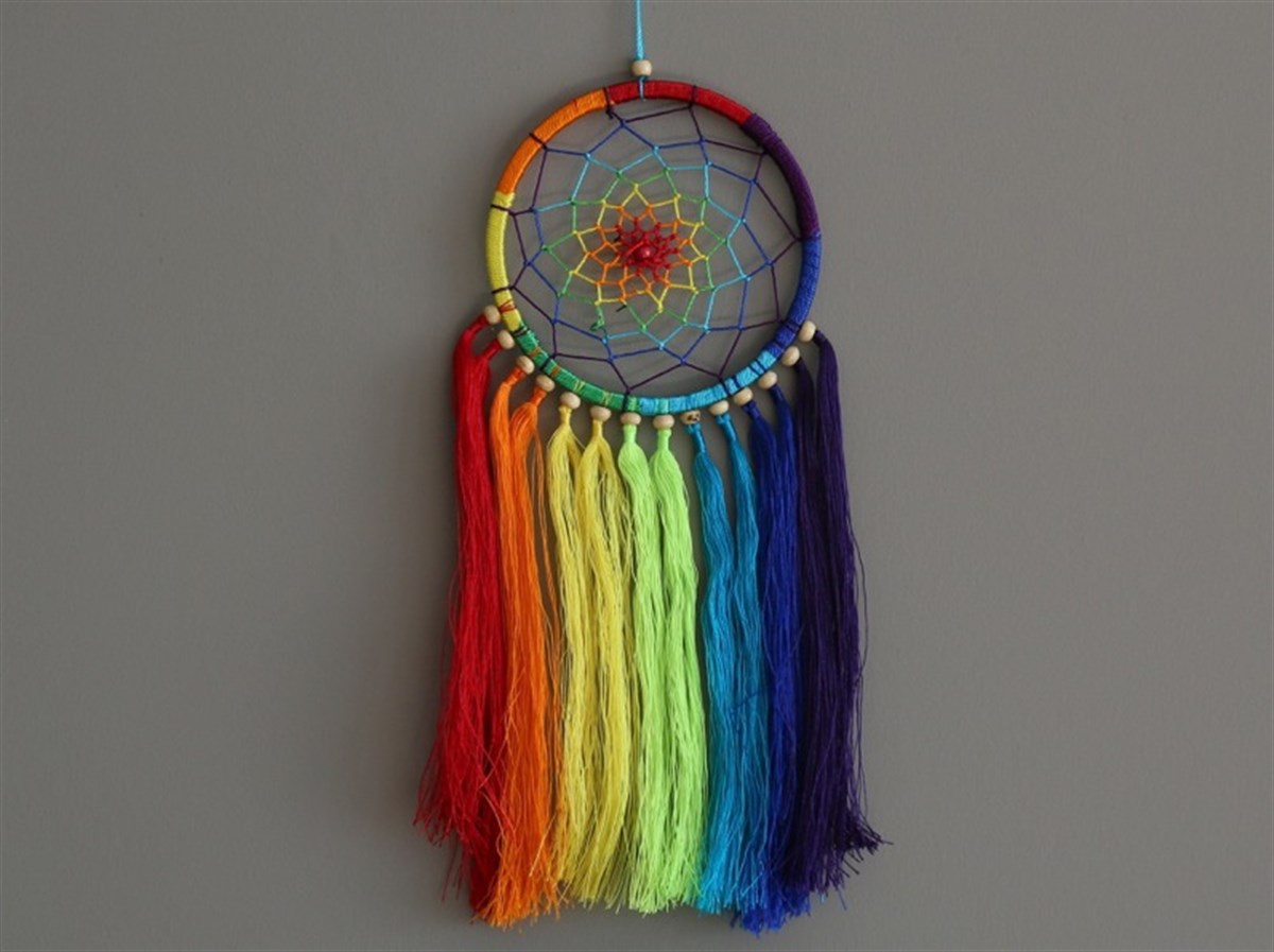 7 Çakra Renkli Püsküllü Rüya Kapanı / Gökkuşağı Düşkapanı -12 cm çap
