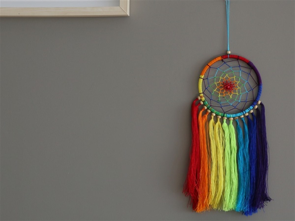 7 Çakra Renkli Püsküllü Rüya Kapanı / Gökkuşağı Düşkapanı -12 cm çap