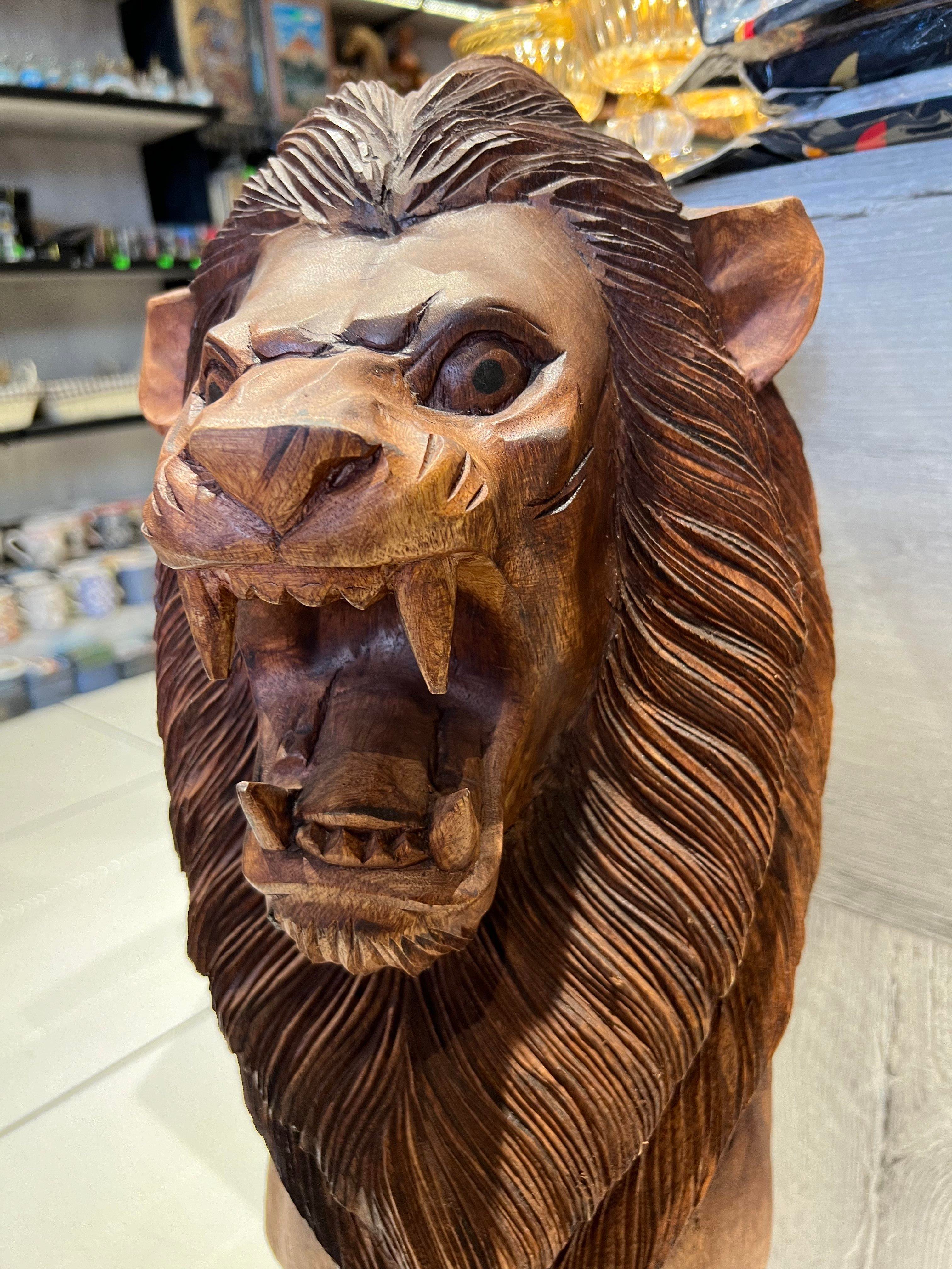 Ahşap Aslan Heykel 70 Cm - Miamantra