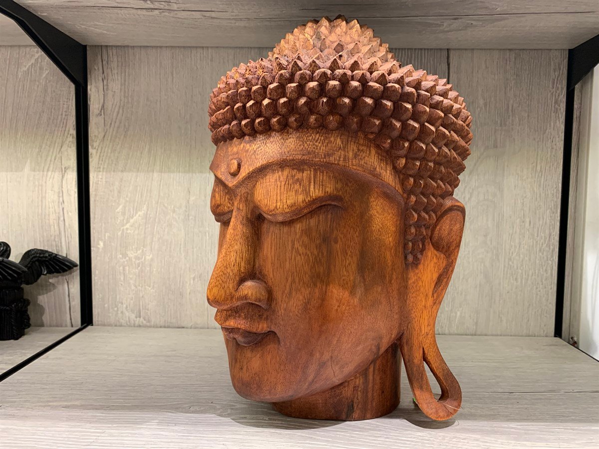 Ahşap Buda Kafası - 33 cm