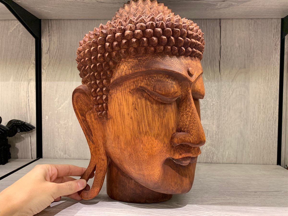 Ahşap Buda Kafası - 33 cm