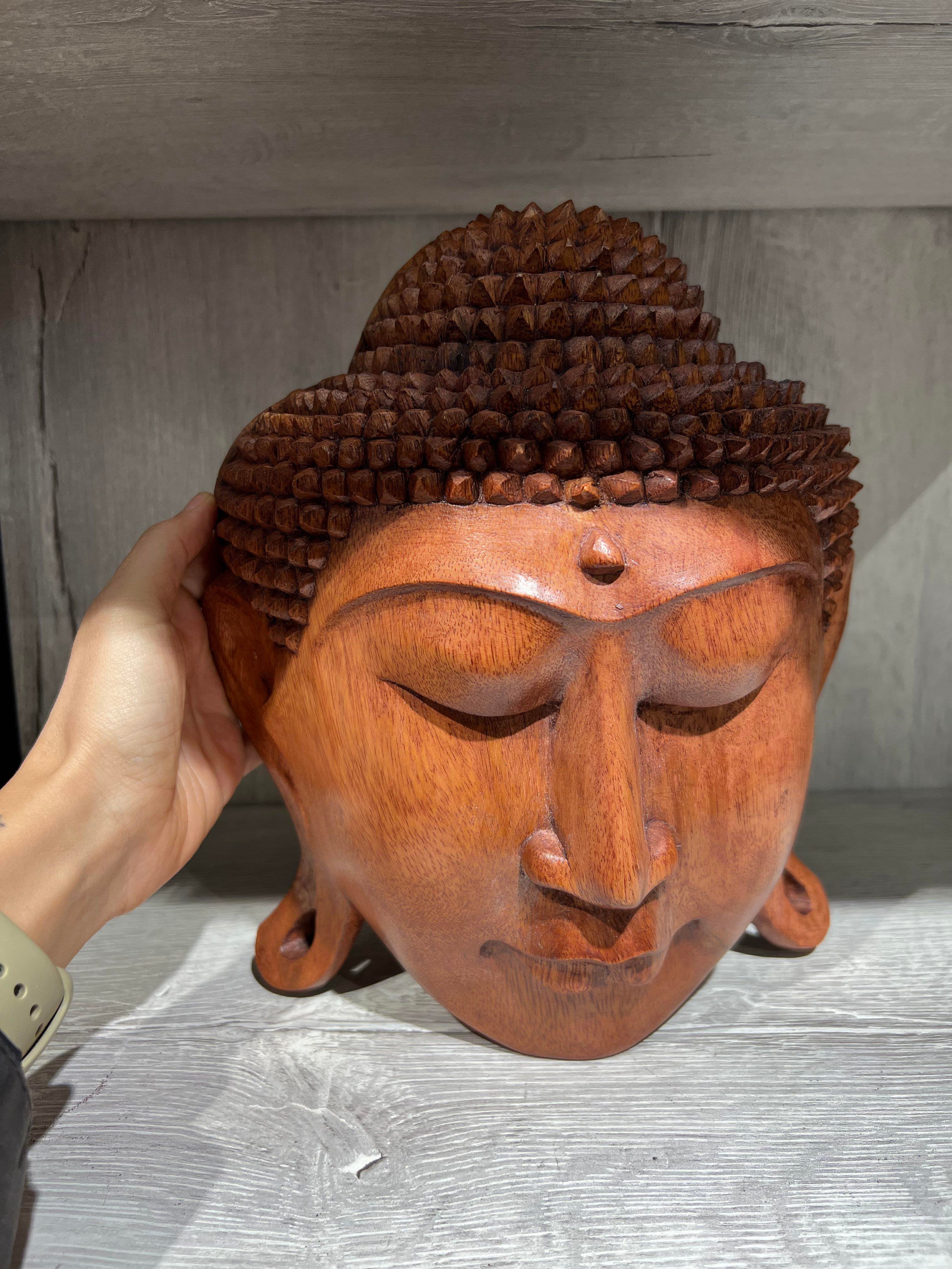 Ahşap Buda Kafası Maske 25 Cm - Miamantra