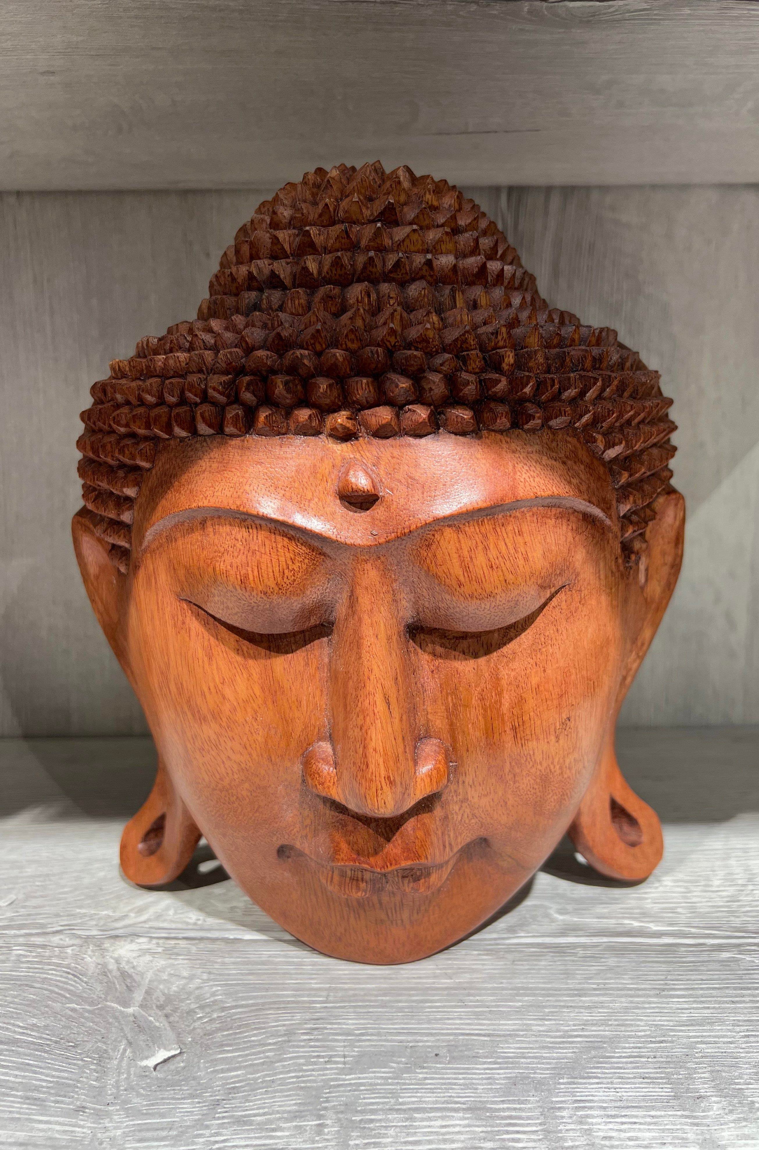 Ahşap Buda Kafası Maske 25 Cm - Miamantra