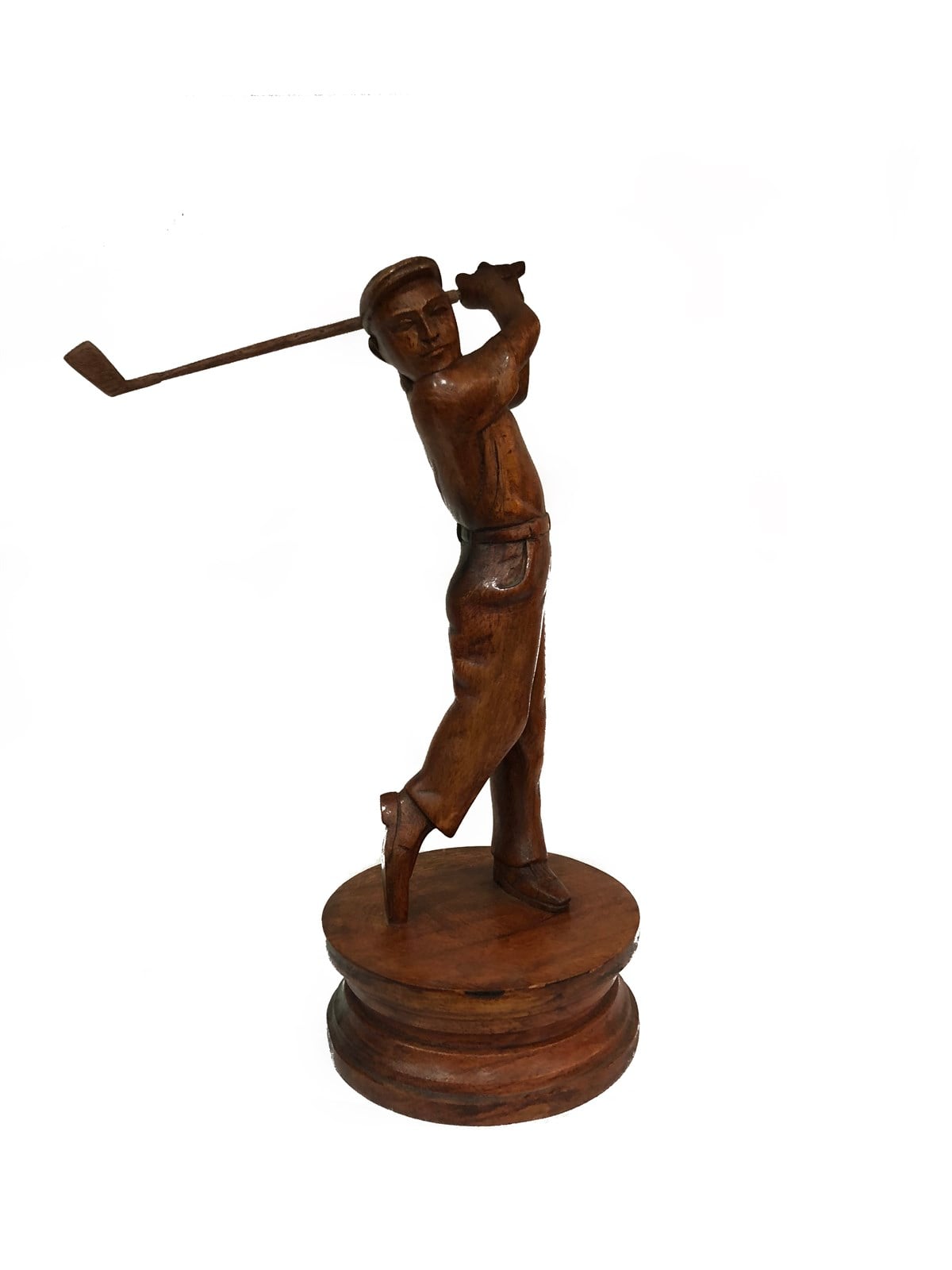 Ahşap El Yapımı Golfçü / Golf Yapan Adam Heykelciği - (Orta Boy 25cm)