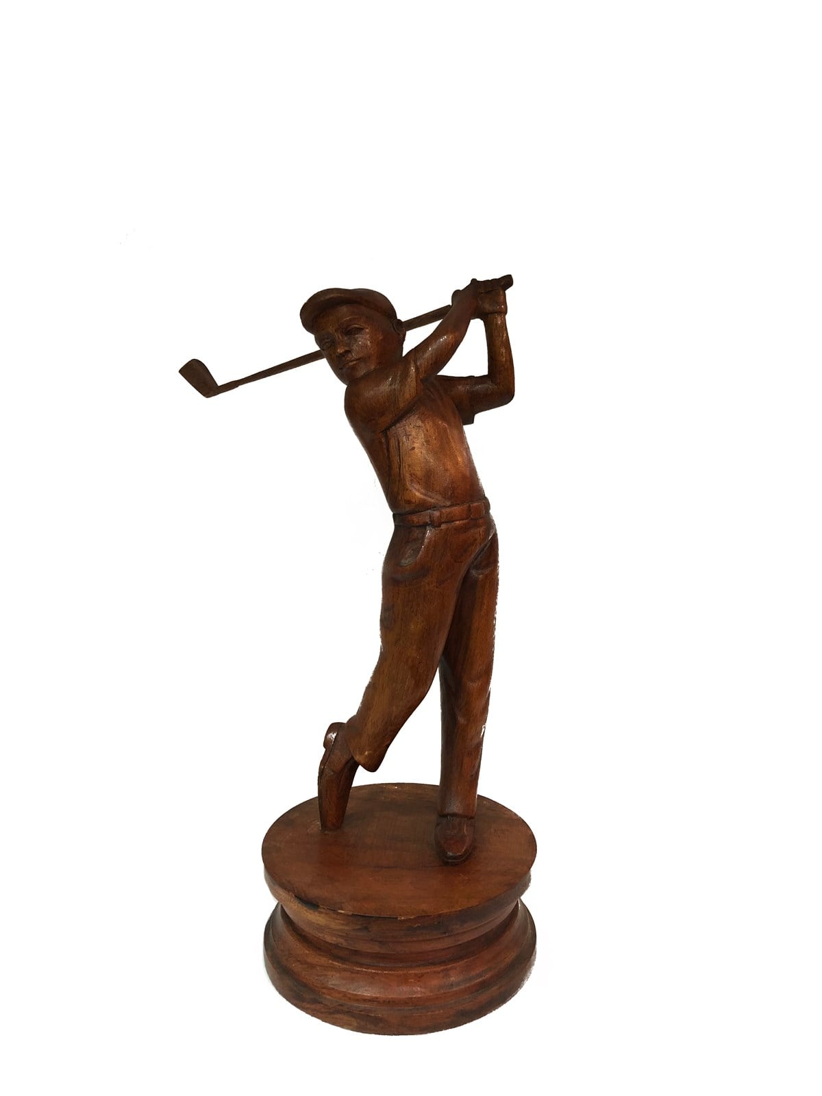 Ahşap El Yapımı Golfçü / Golf Yapan Adam Heykelciği - (Orta Boy 25cm)