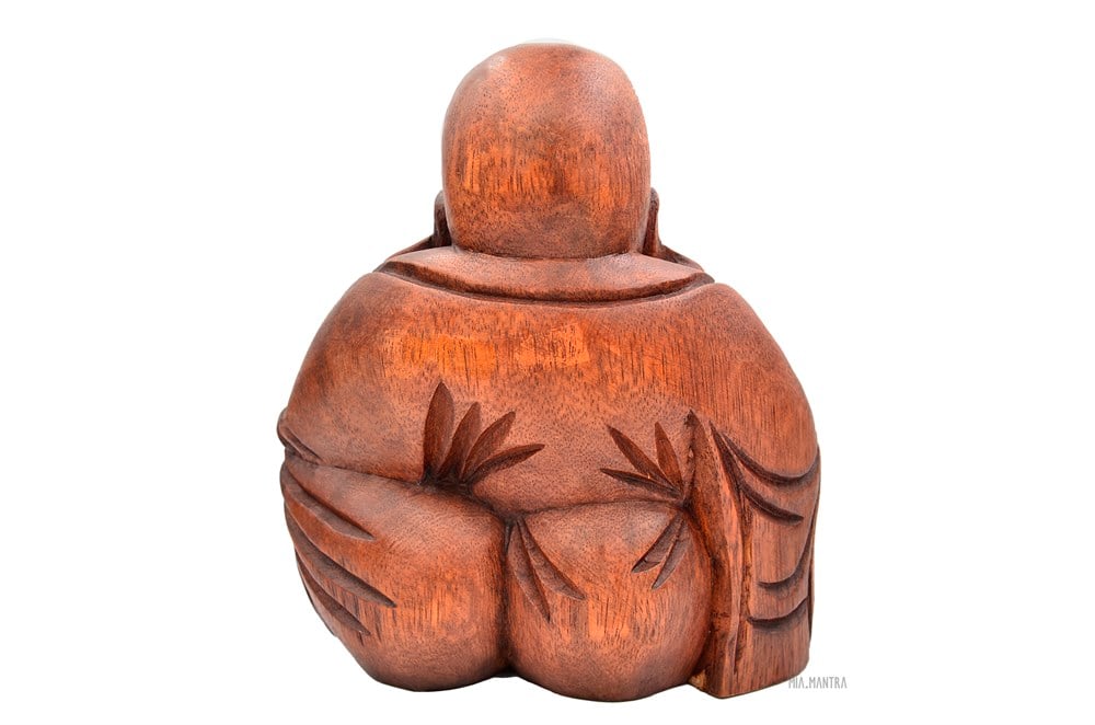 Ahşap El Yapımı Gülen Buda Heykelciği (Büyük Boy 20-21 cm)