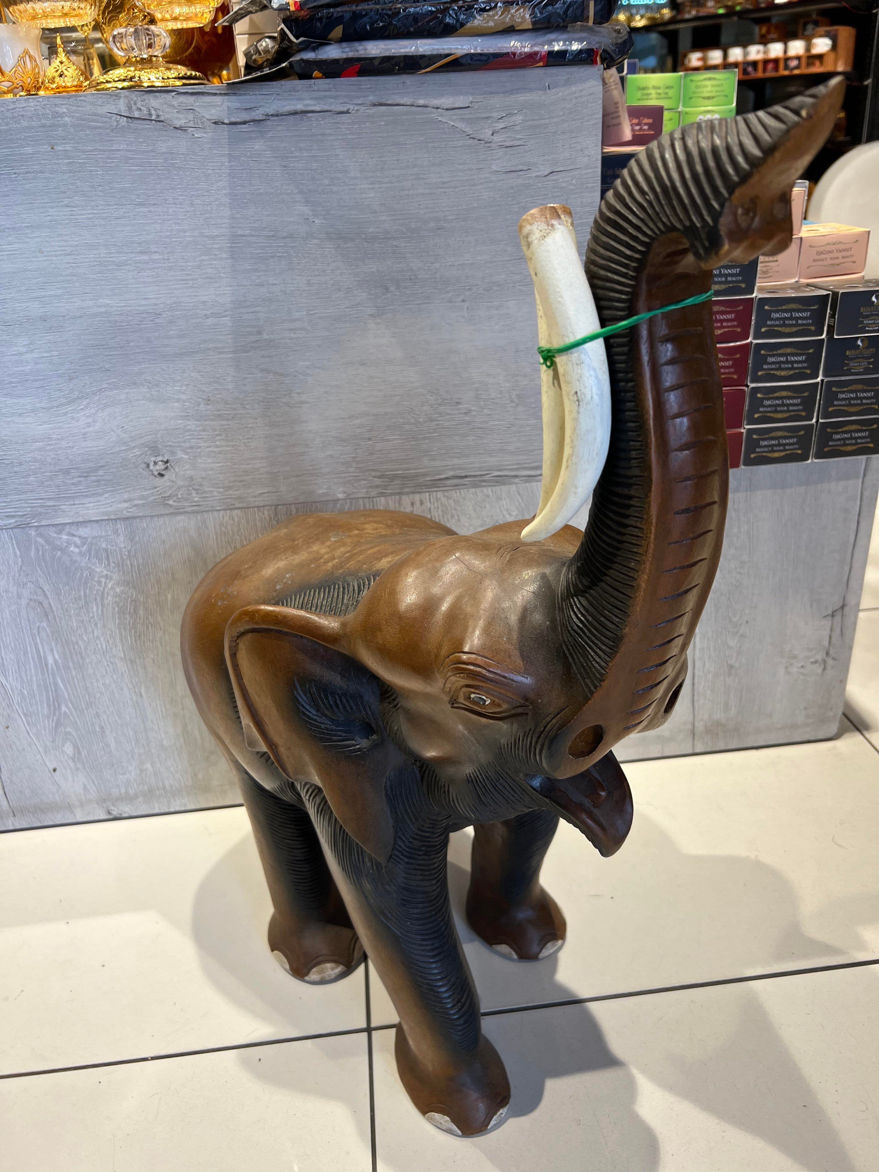 Ahşap Fil Heykel Oymali 40 Cm - Model 2 - Miamantra