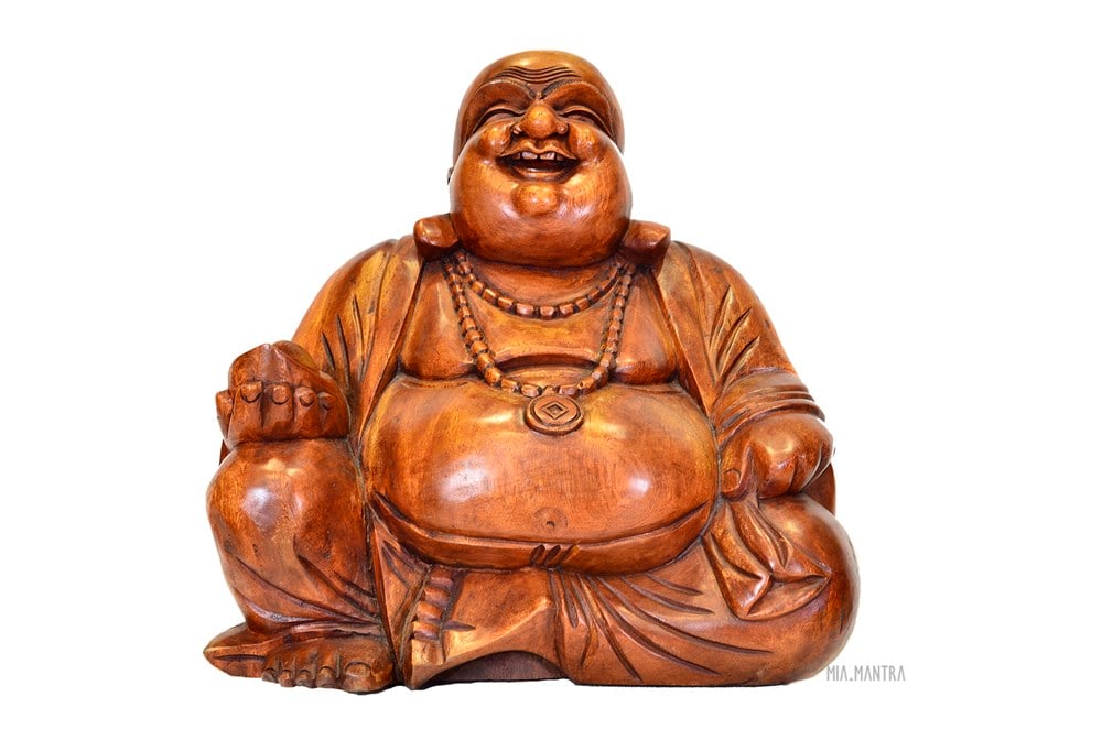 Ahşap Gülen Buda Heykeli (Büyük Boy 30 cm)