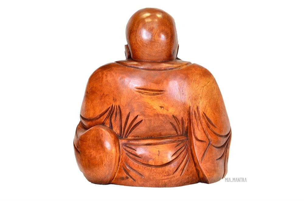 Ahşap Gülen Buda Heykeli (Büyük Boy 30 cm)