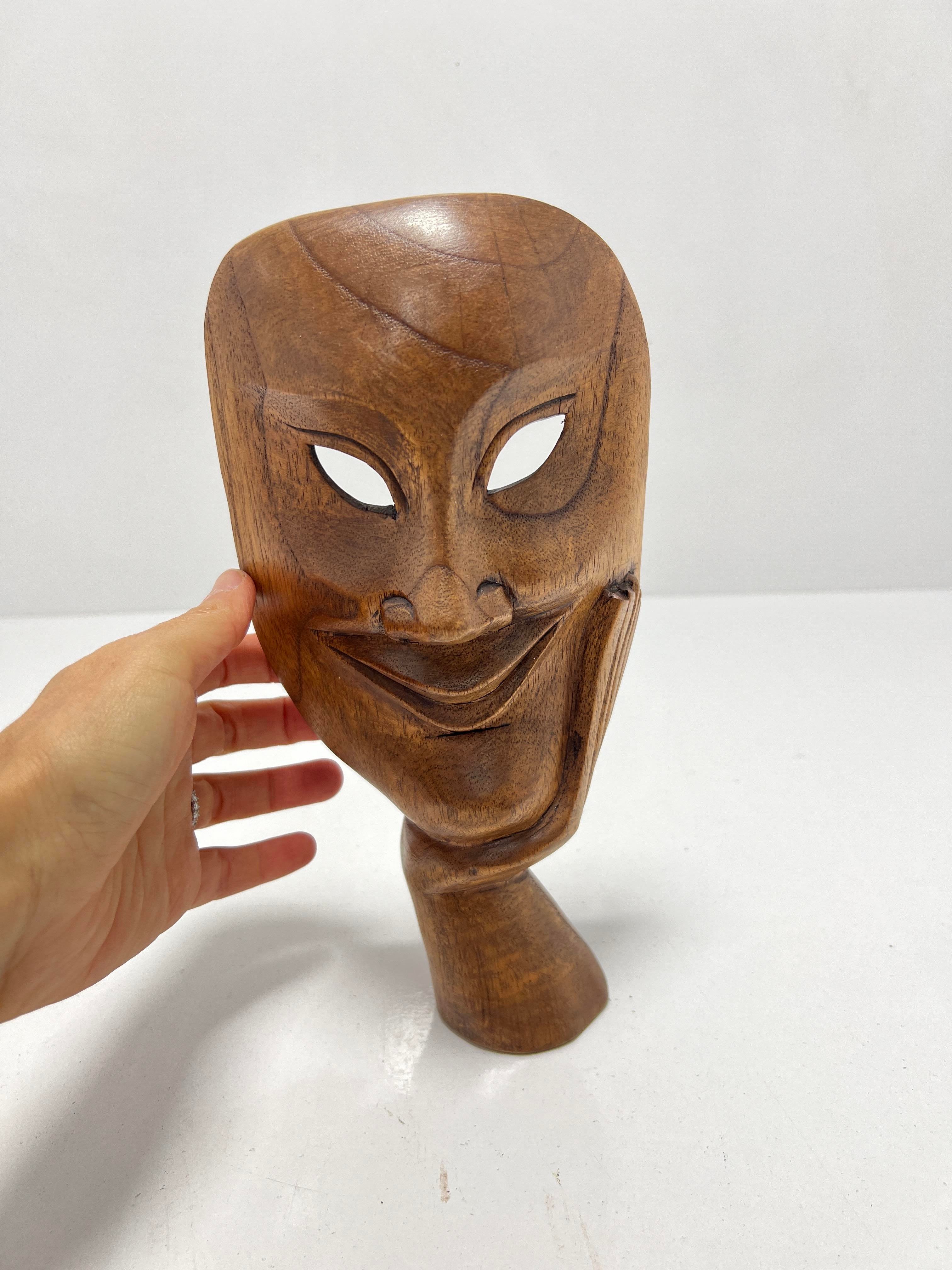 Ahşap Gülümseyen Maske/Askılı Duvar Dekoru Büyük Boy - Miamantra