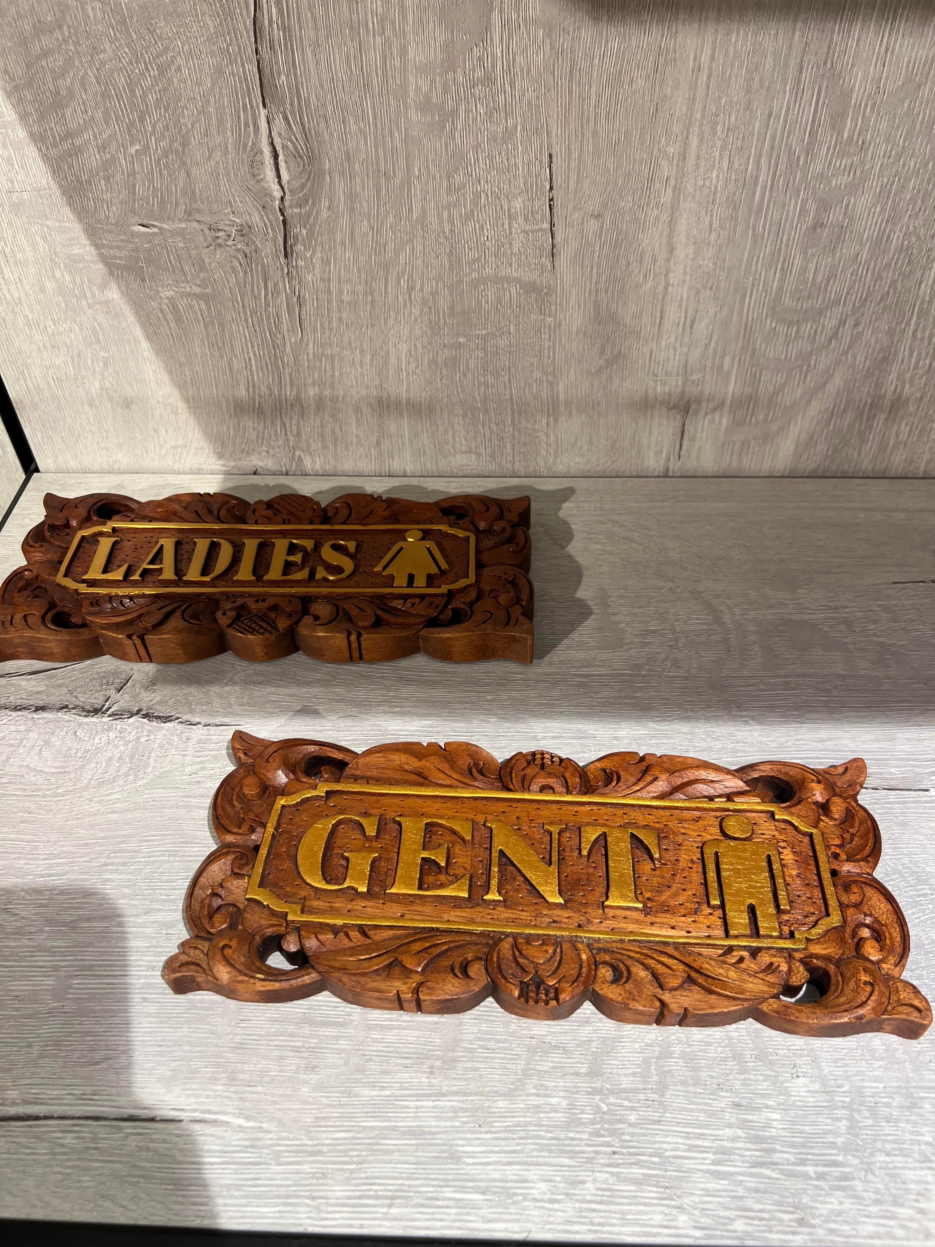 Ahşap İkili Ladies & Gent Kapı/Duvar Yazısı - Bay ve Bayan WC Yazısı - Miamantra