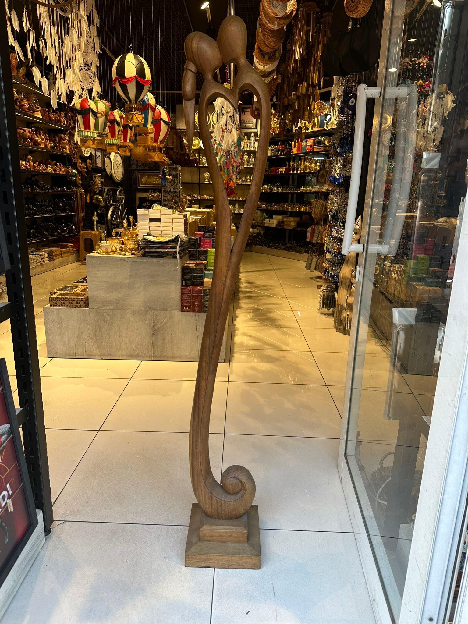 Ahşap Kadın Ve Erkek Apstrak Heykel (150 Cm) - Miamantra