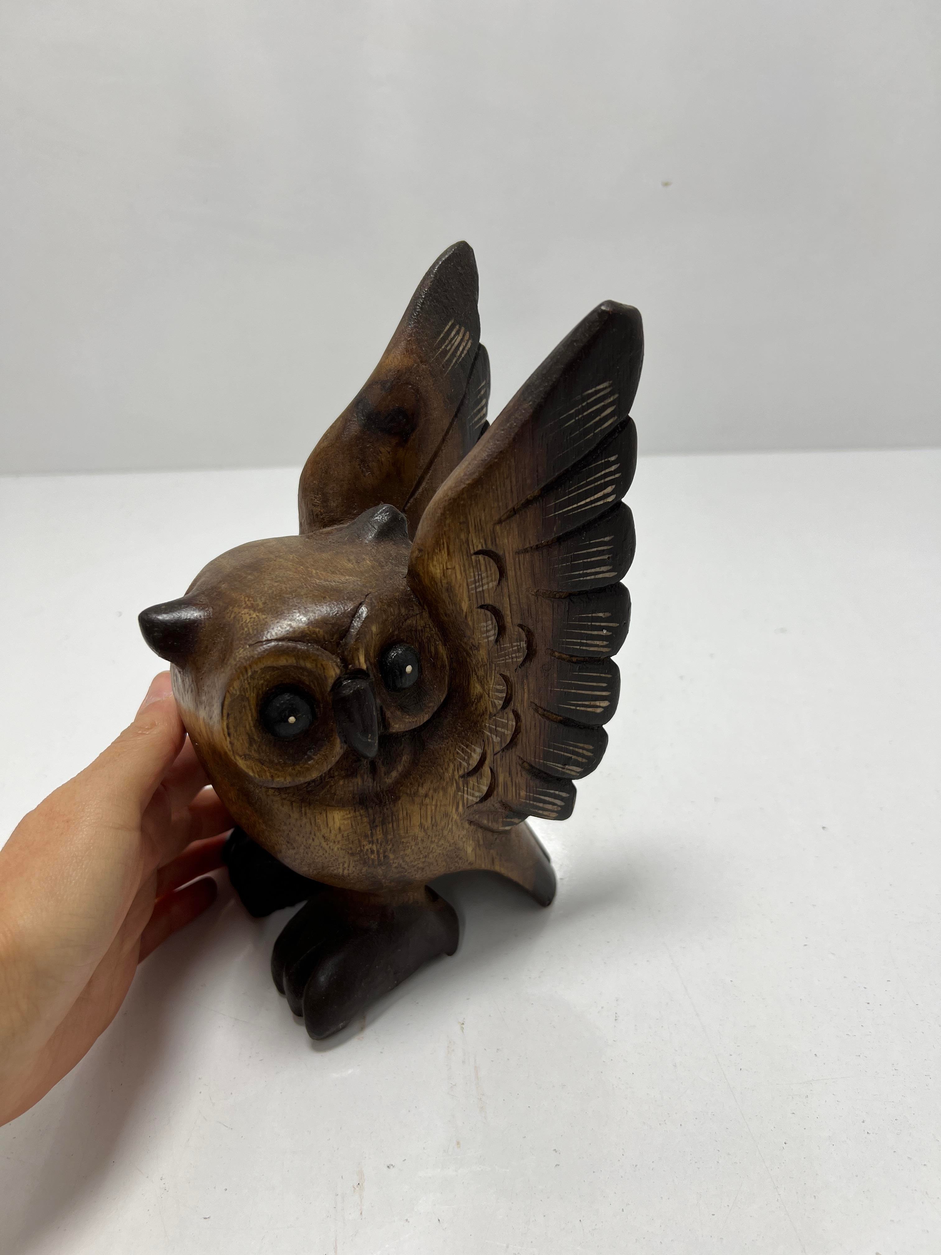 Ahşap Kanatlı Baykuş Biblo 17 Cm - Miamantra