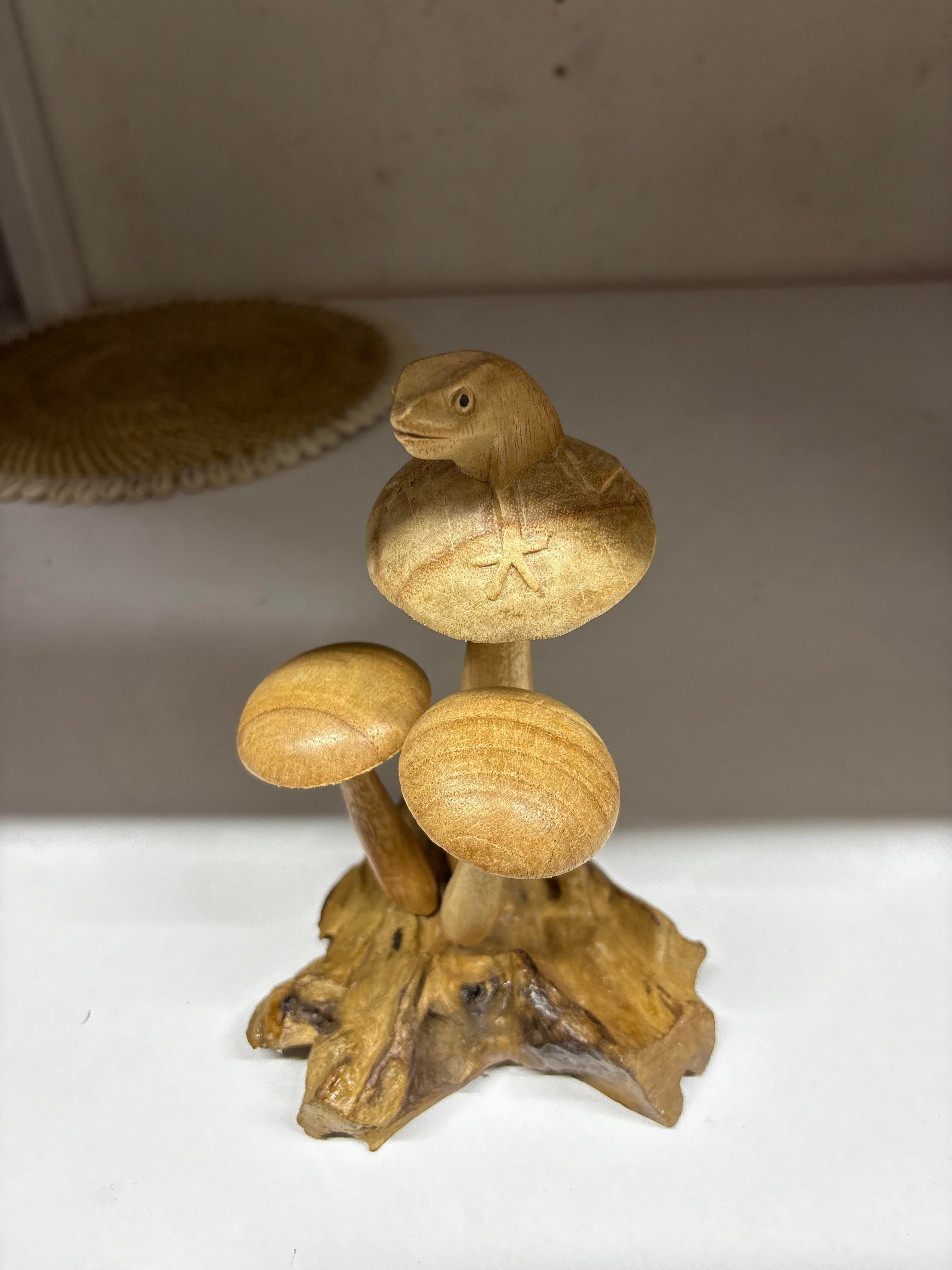 Ahşap Mantar Biblo 3'Lü 17 Cm Kurbağalı - Miamantra