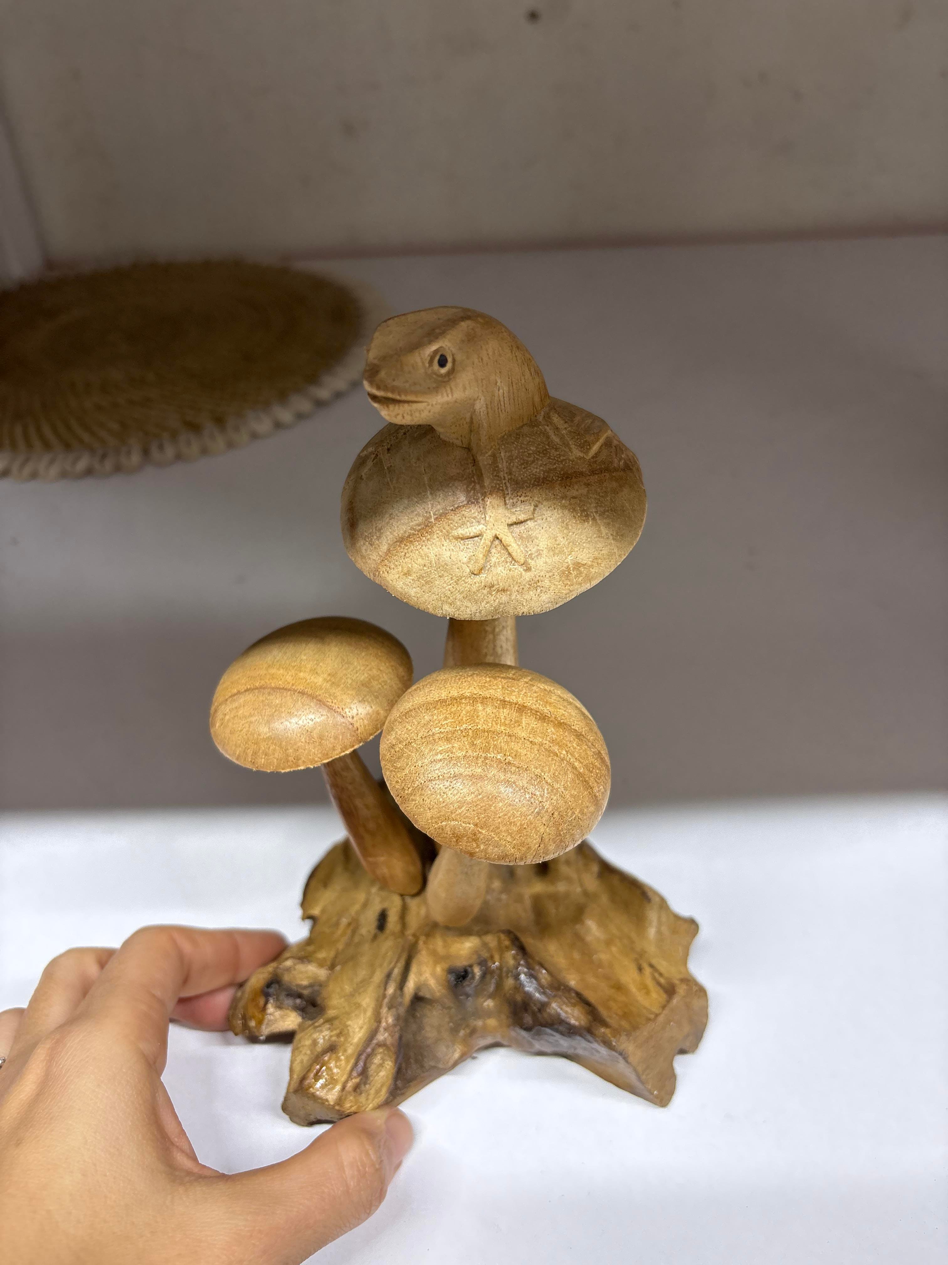 Ahşap Mantar Biblo 3'Lü 17 Cm Kurbağalı - Miamantra