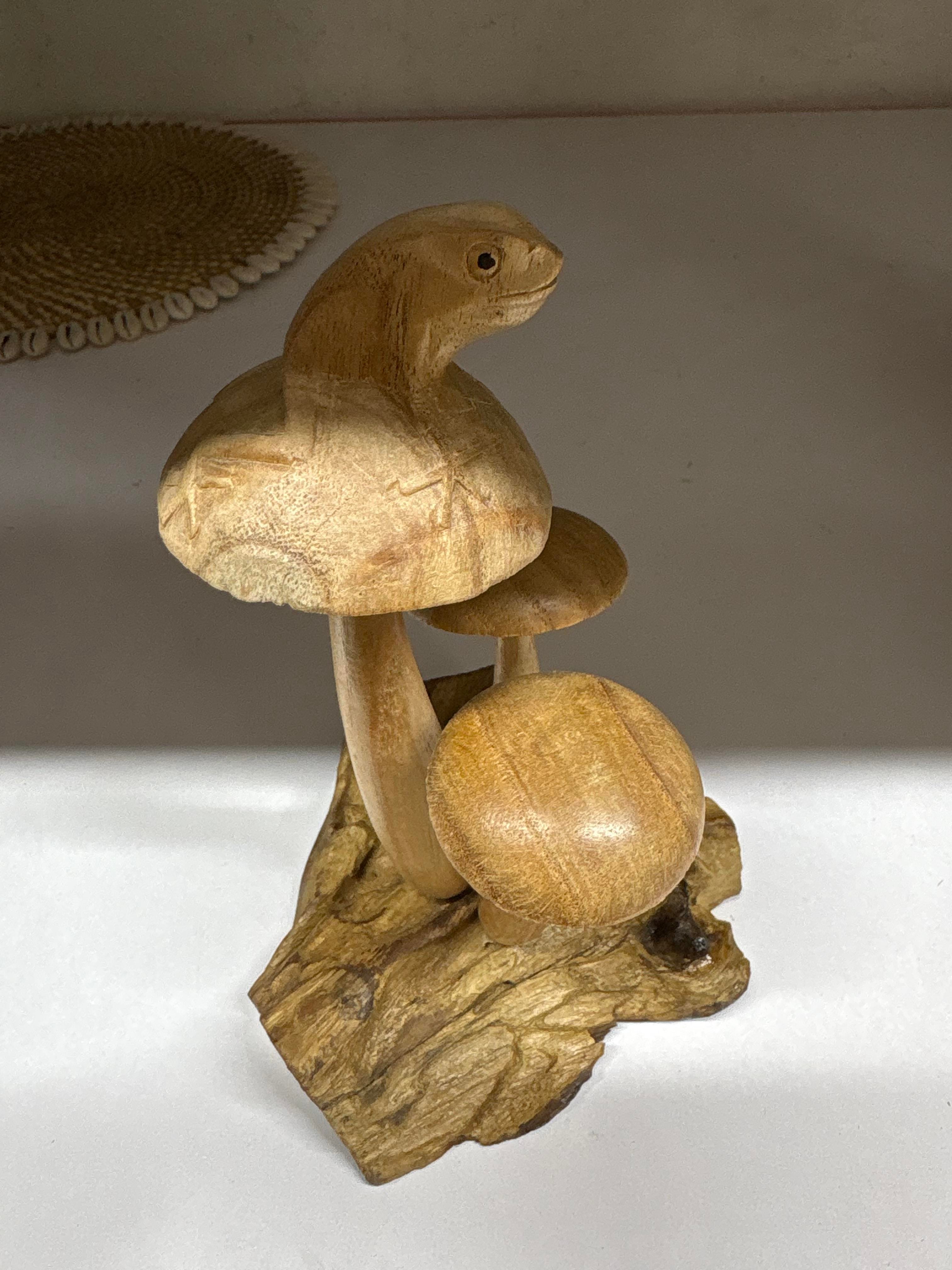 Ahşap Mantar Biblo 3'Lü 17 Cm Kurbağalı - Miamantra
