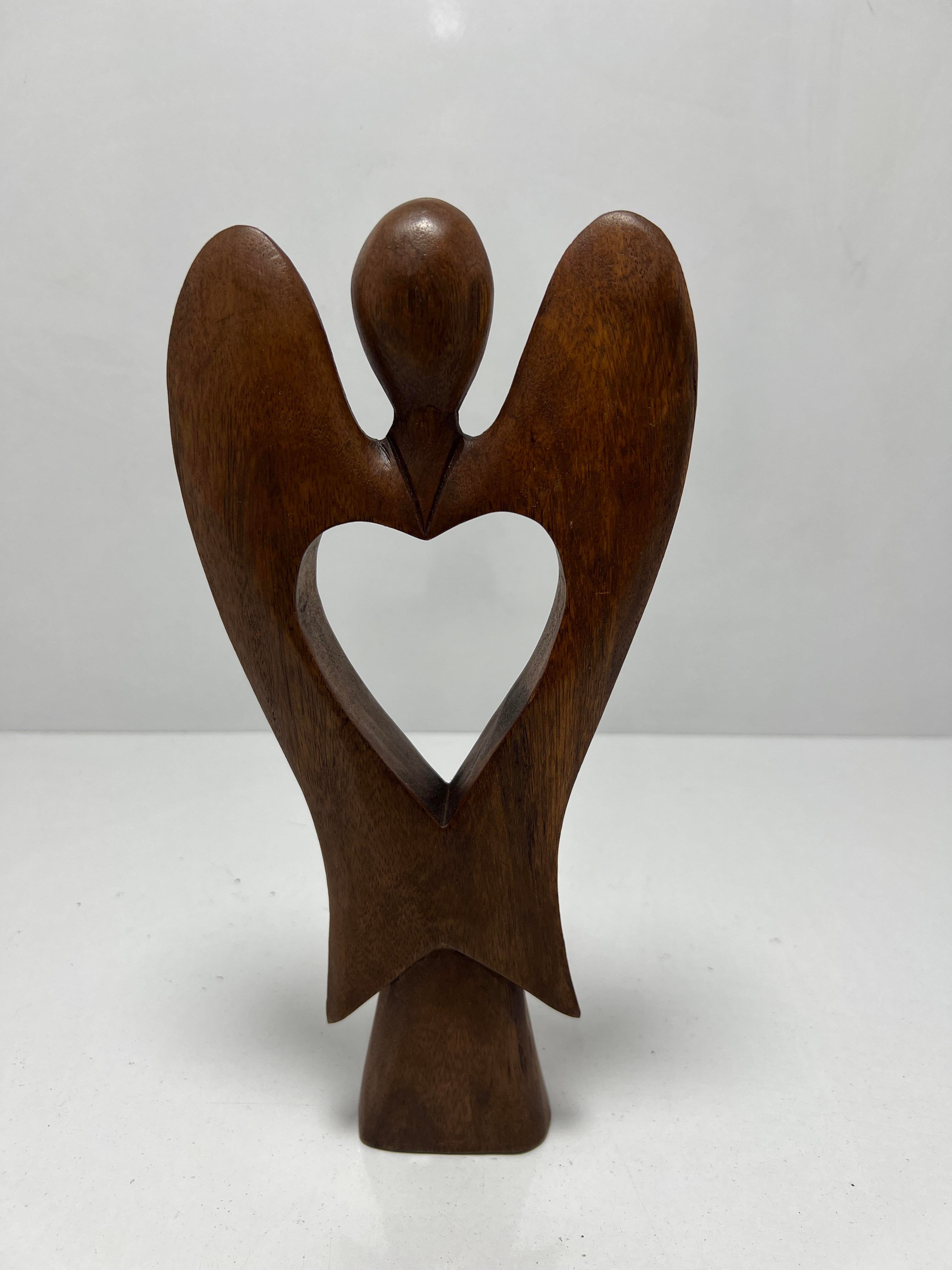 Ahşap Melek Biblo Kalpli 30 Cm - Miamantra